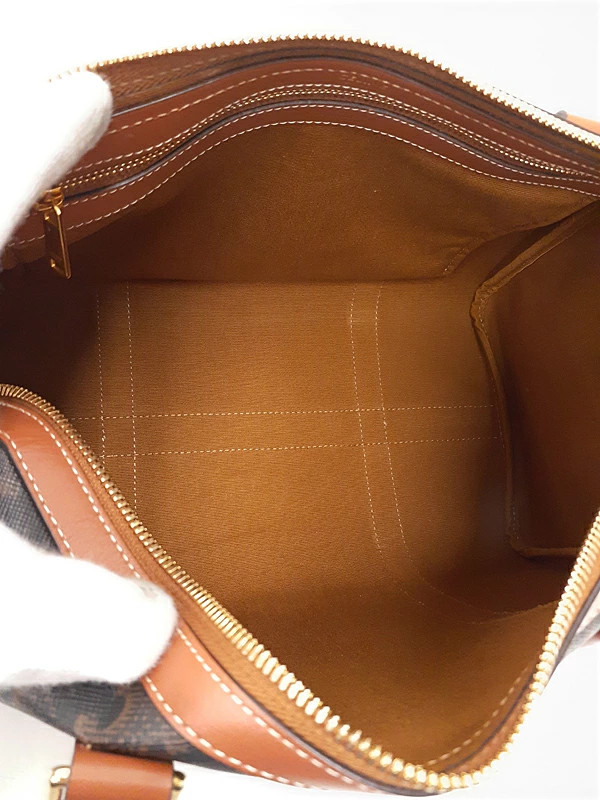 Celine Triomphe Canvas Large Boston 119572CAS.04LU Brown Shoulder Bag #TB3387