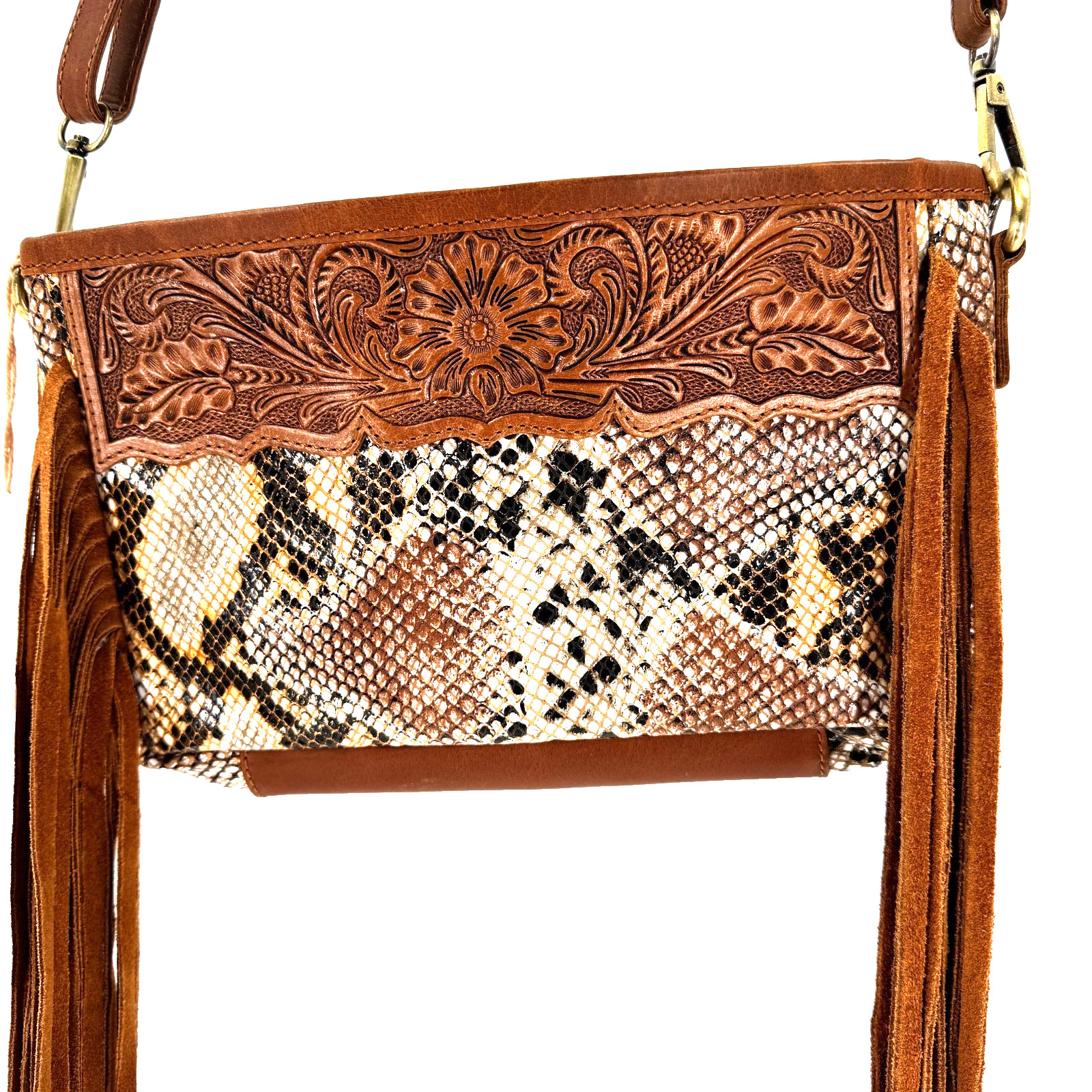 NEW Shyanne Tooled Snakeskin Fringe Crossbody Bag Purse Western Cowgirl Rodeo