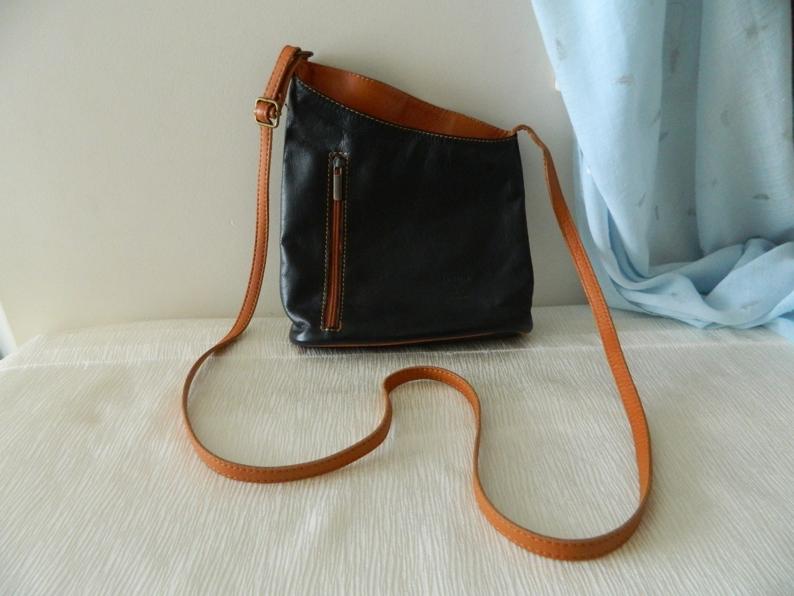 ZAGARA Leather Crossbody Shoulder Bag Black & Brown Asymetrical Made Italy
