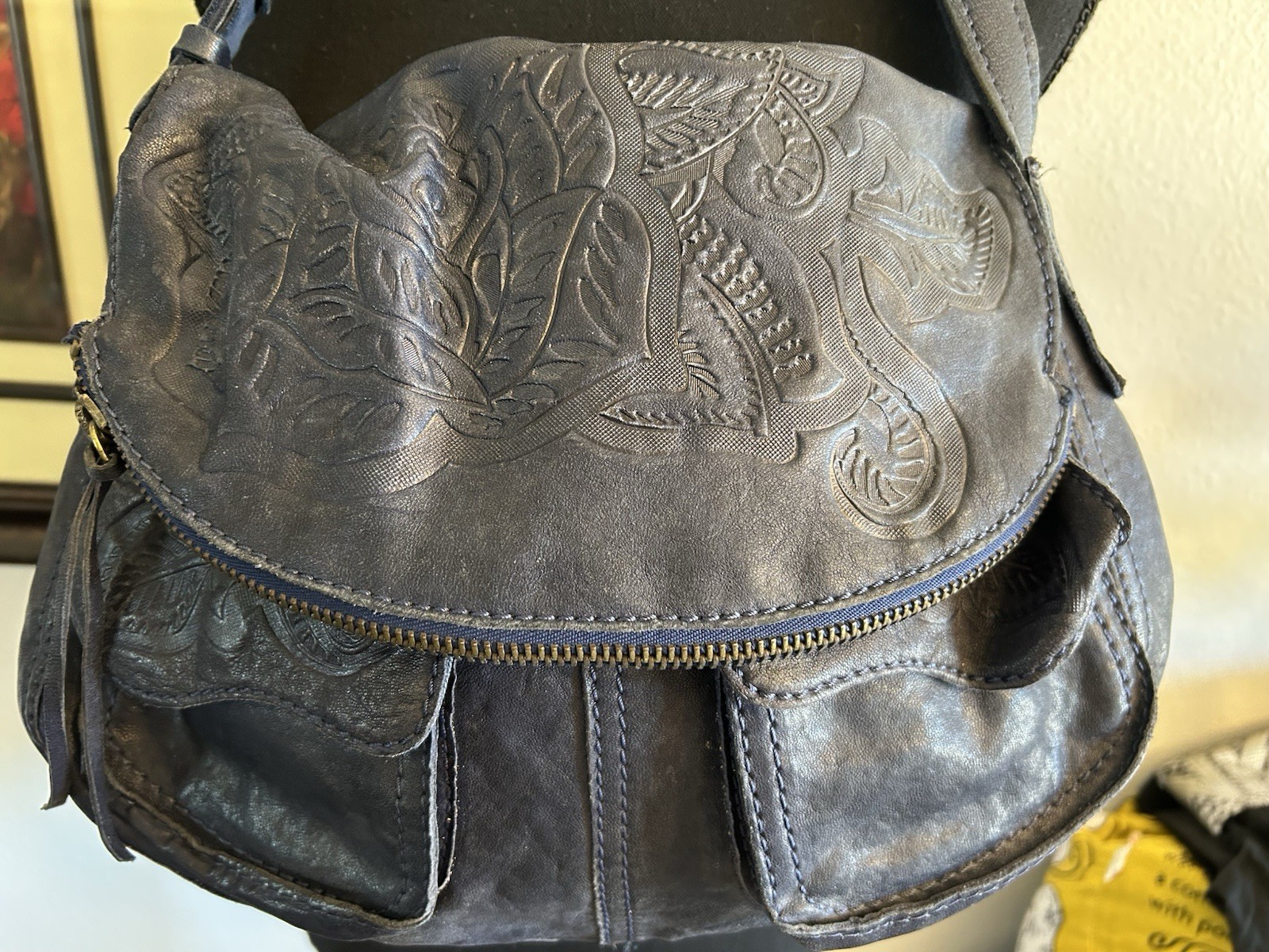 VTG Lucky Brand Y2K Dark Blue Lamb’s Leather Hobo Boho Hippie Purse EUC HTF