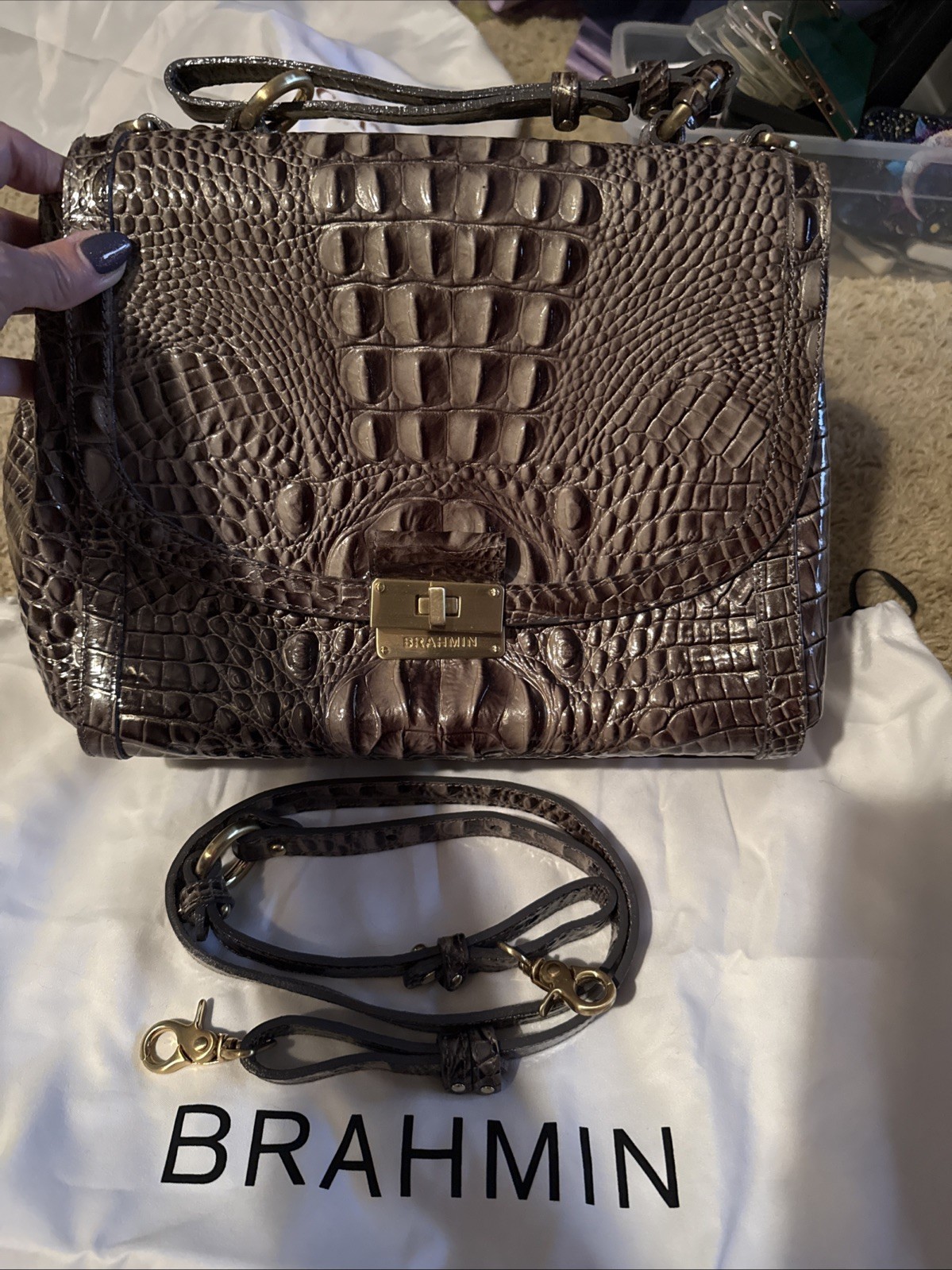 Brahmin Steel Grey Patent Leather Bag WITH WALLET