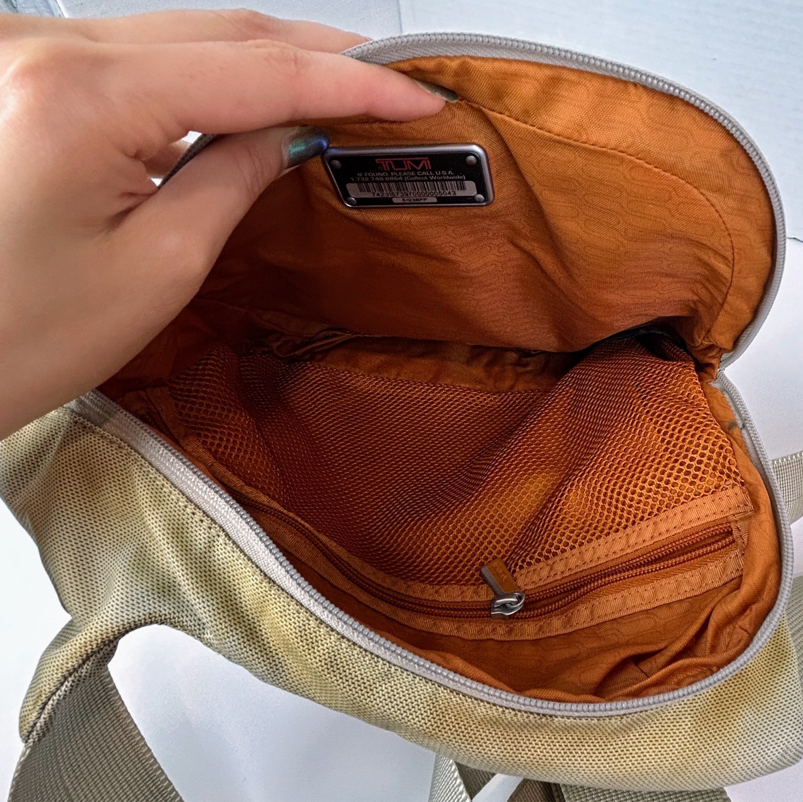 Tumi T Tech Flow Flap Crossbody Bag Nylon Beige Travel Handbag Messenger Purse