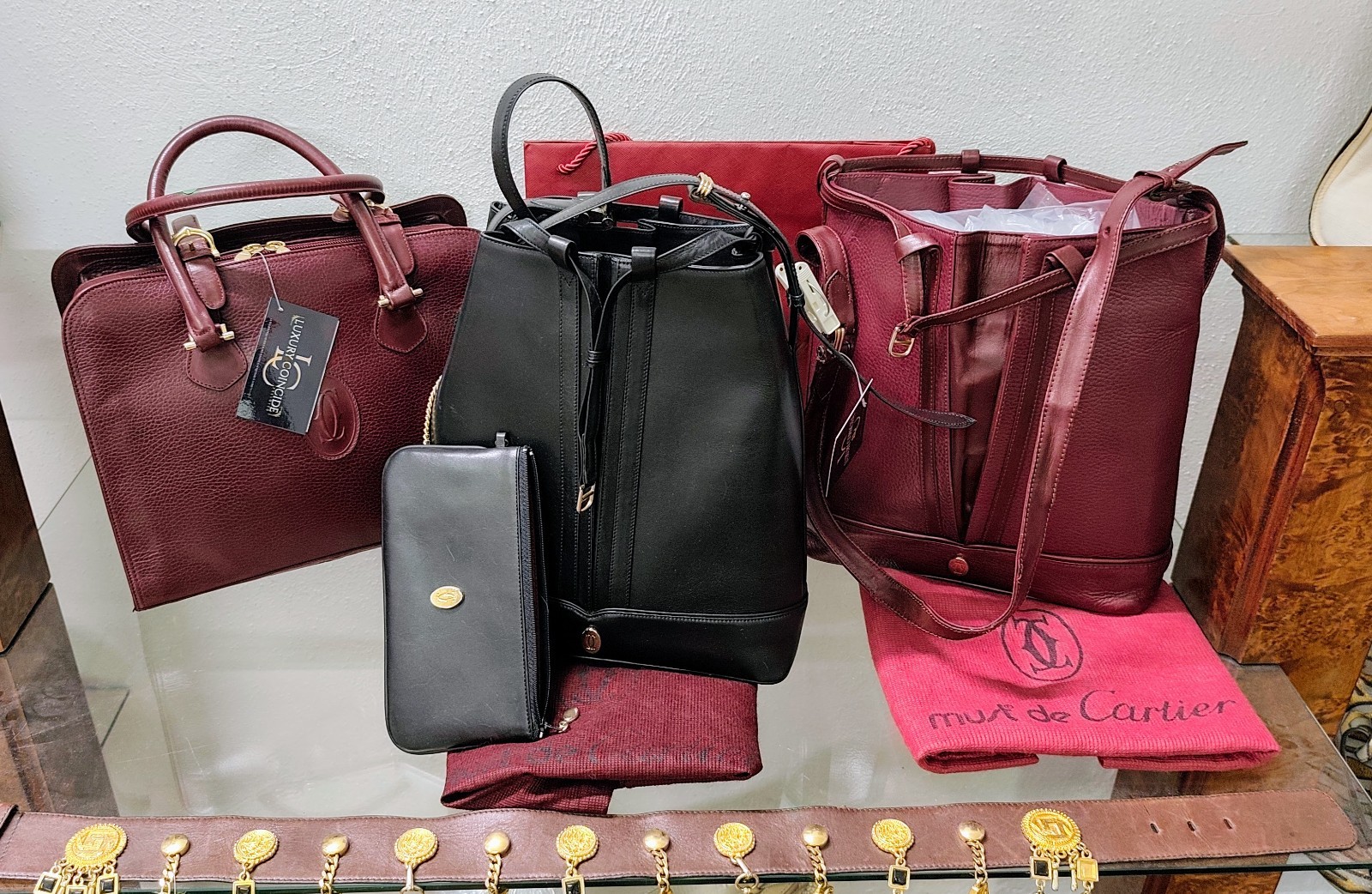 Cartier Oval Bucket Bag With Drawstring In Bordeaux Leather, 30x28x10 cm