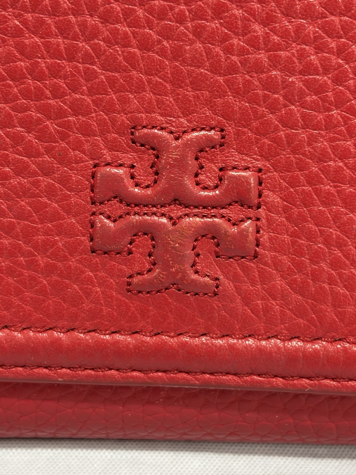 Tory Burch Thea Flat Wallet Crossbody Clutch Missing Strap Purse Deep Red