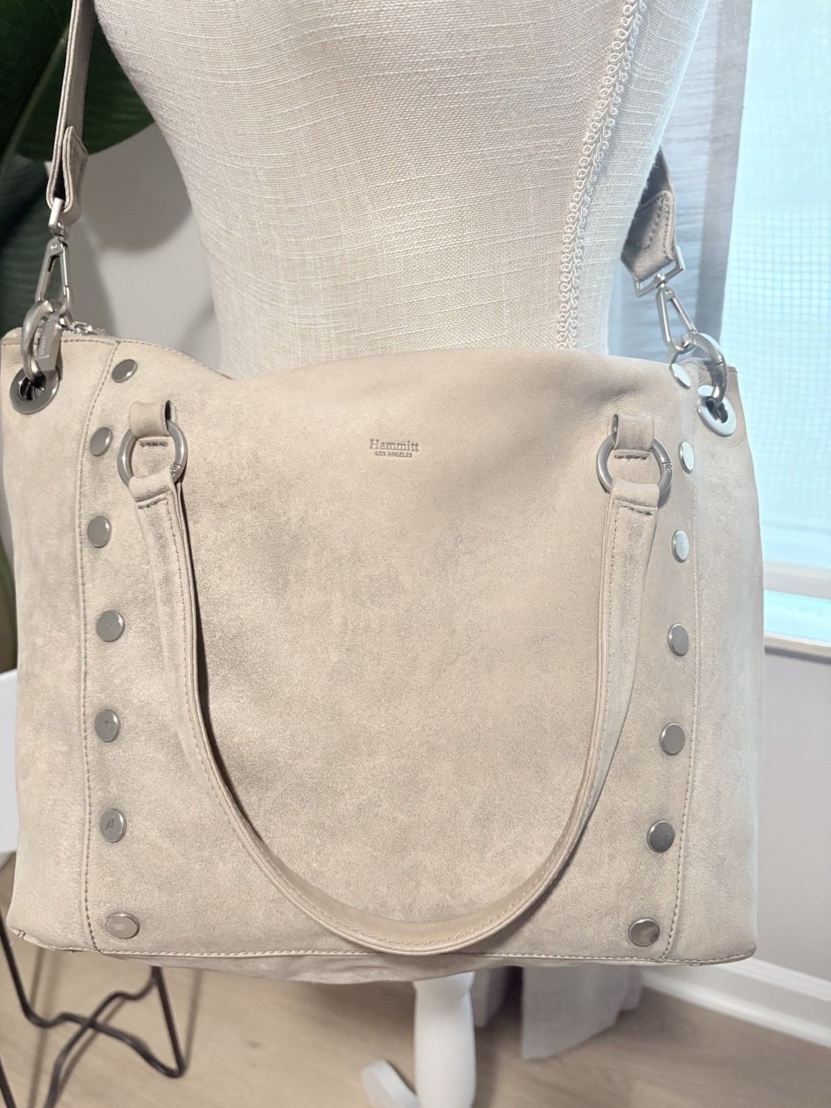 Hammitt LARGE Womens Daniel Pewter Brushed Silver Leather Shoulder Bag Purse