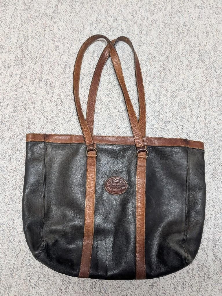 vintage EDDIE BAUER tote bag COWHIDE thick leather PATINA broke-in 19″