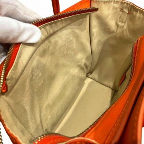 CELINE Luggage Nano Shopper Orange 2Way Shoulder Handbag Leather Used