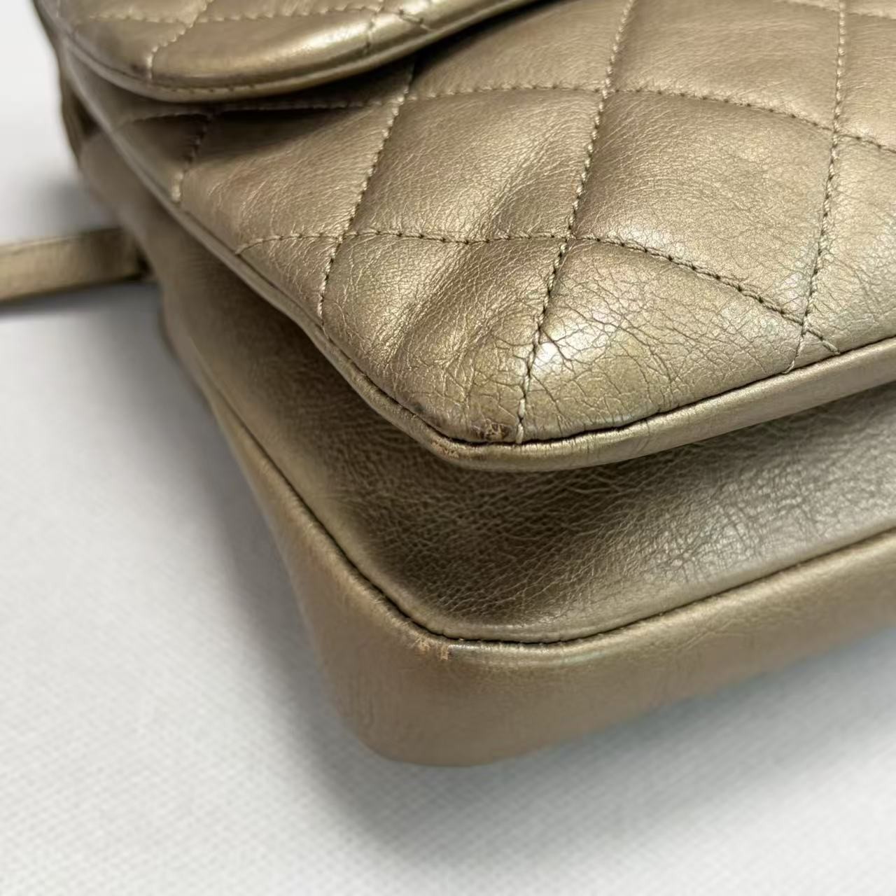 Chanel Jumbo Flap Shoulder Bag Bronze Metallic Lambskin Gold‑Tone Hardware Auth