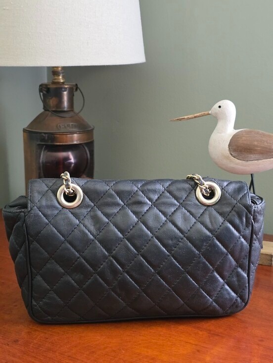 I Santi Quilted Leather Convertible Crossbody Shoulder Bag Black Italy Turnlock
