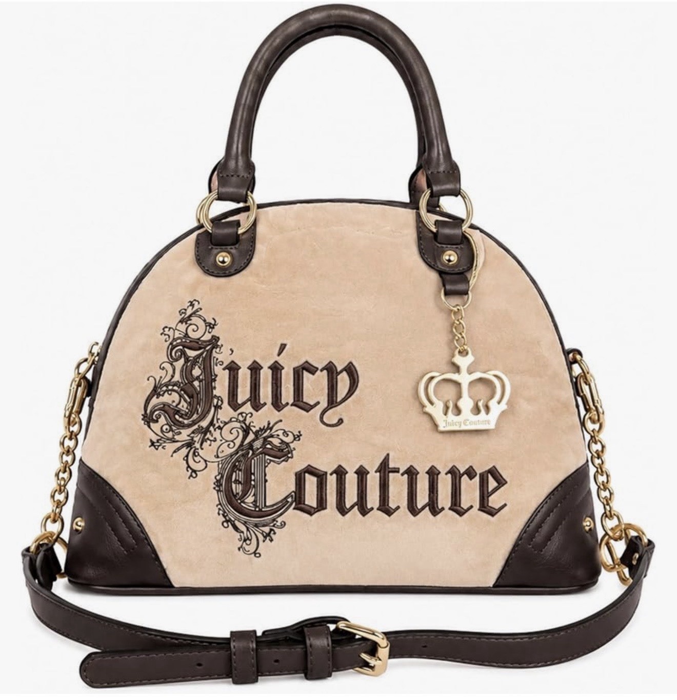 JUICY COUTURE RENAISSANCE PINK VELOUR CONVERTIBLE SATCHEL W/ CROWN CHARM BNWT