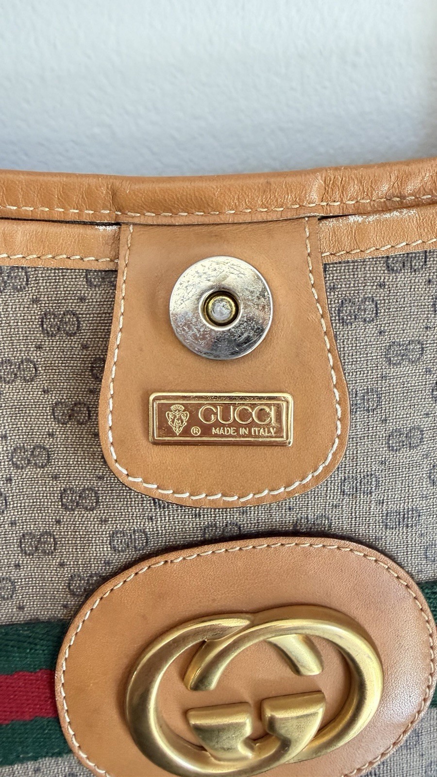 Vintage Gucci GG Supreme Web Stripe Tote Bag Monogram Canvas Authentic Italy