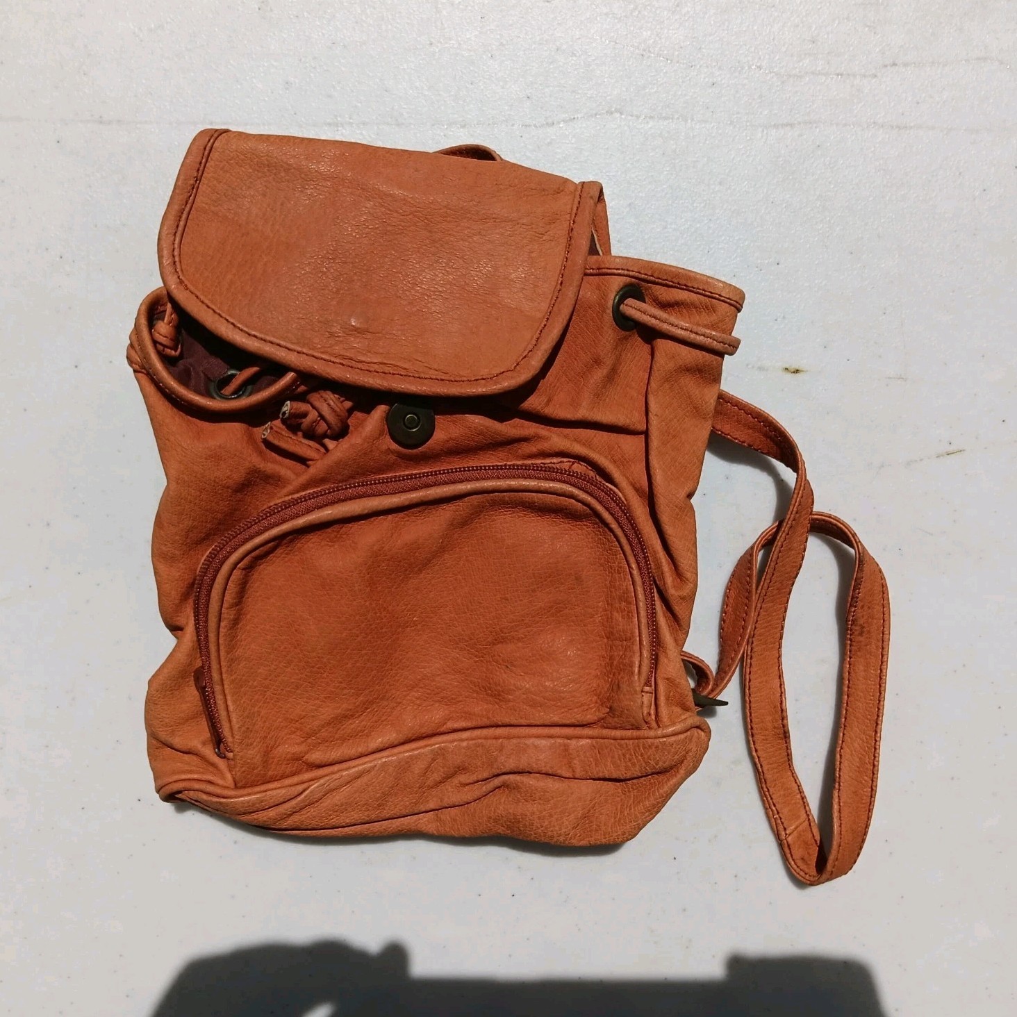 Brown Solid Backpack for Women Drawstring & Buckle Closure Front Zip Pocket