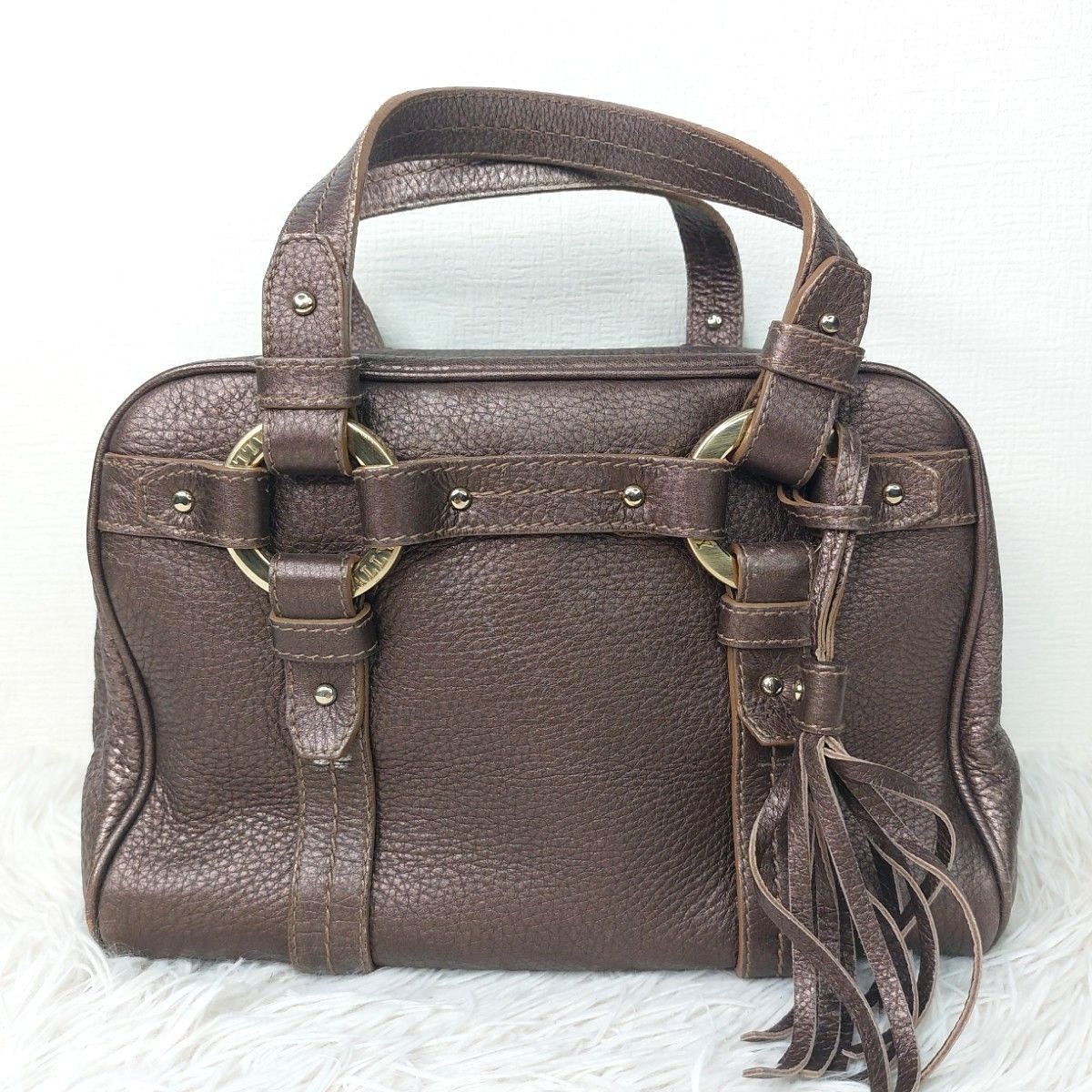 BALLY Mini Boston Bag Handbag Leather Grain Leather Brown Gold Hardware Y2K Fri