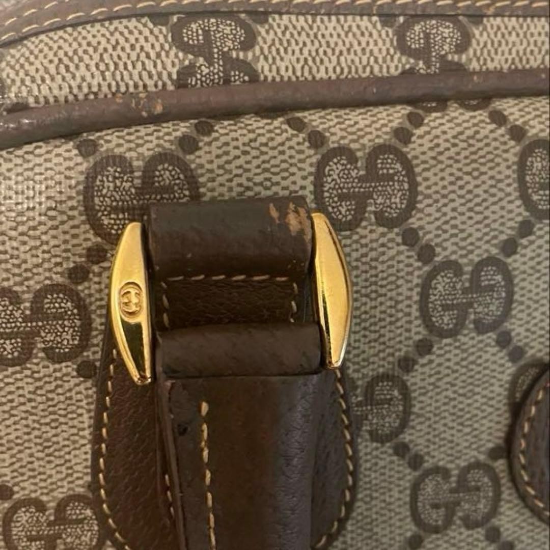 GUCCI GG Shoulder Bag Ziplock Leather PVC Brown Beige Gold Hardware From Japan
