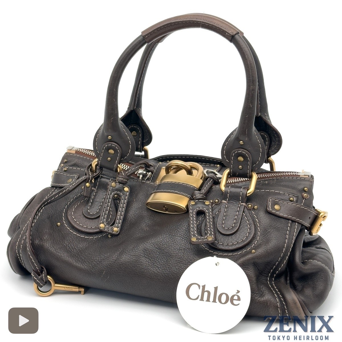 Chloe Paddington Chocolate Brown Leather Handbag Padlock Key Y2K Vintage Italy