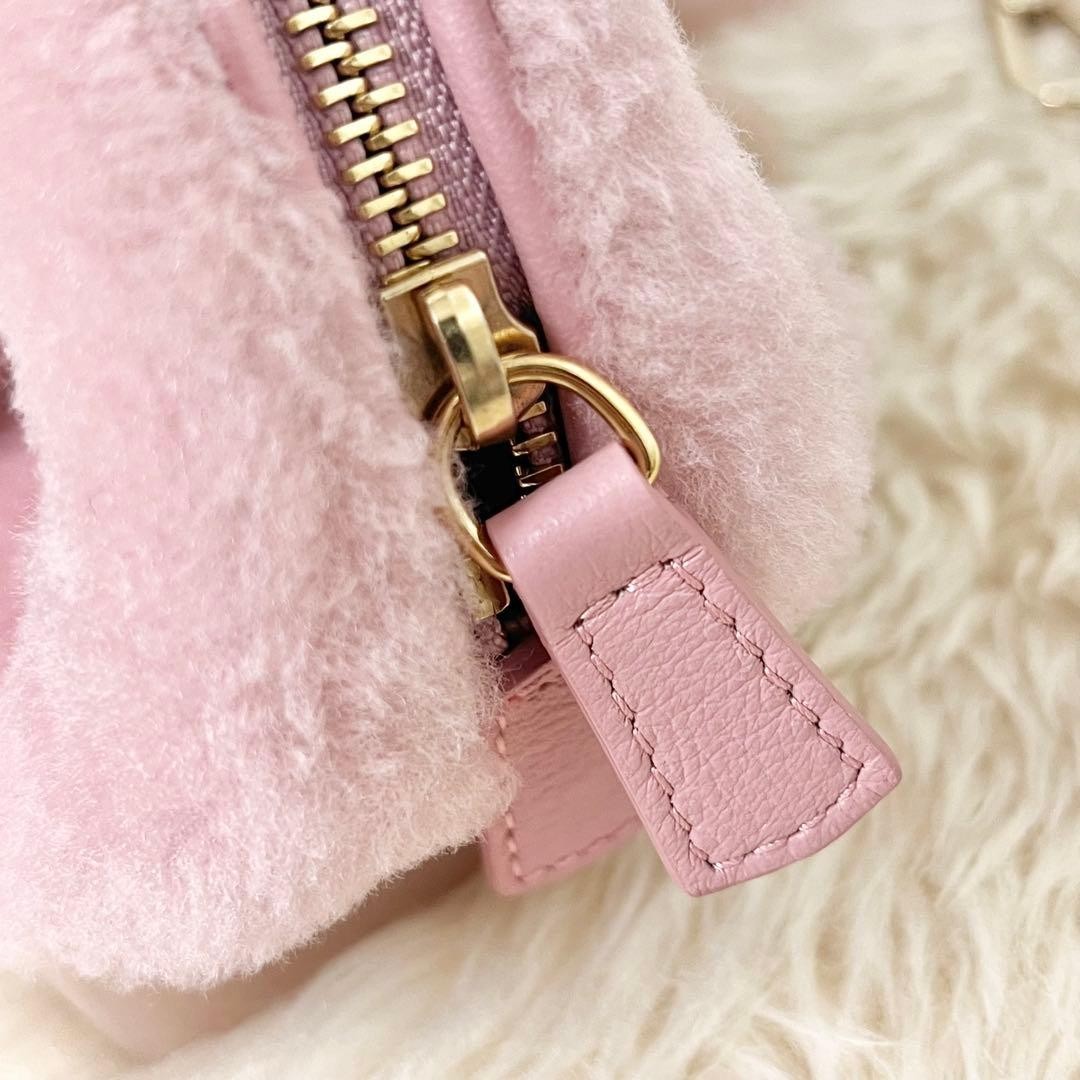 Authentic Rare FURLA Faux Fur Mini Boston Shoulder Handbag Pink