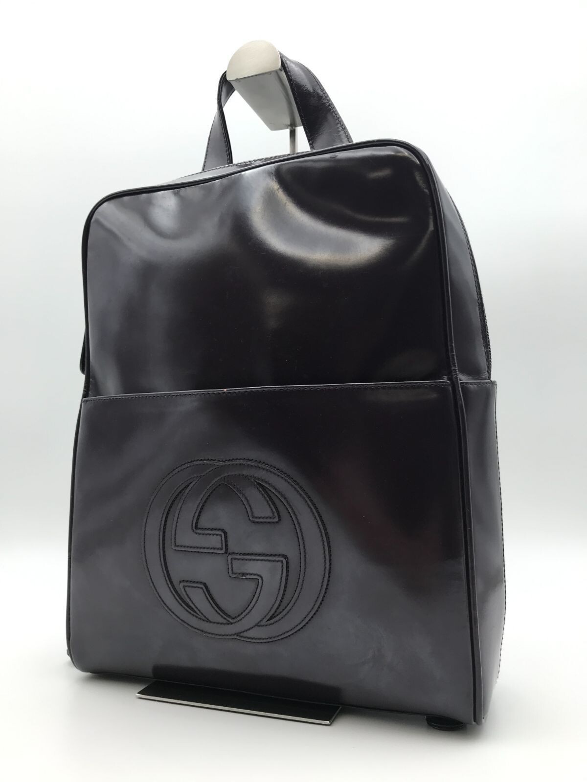 Gucci Interlocking G Patent Leather Purple Backpack Unisex Zipper 25cm 32cm