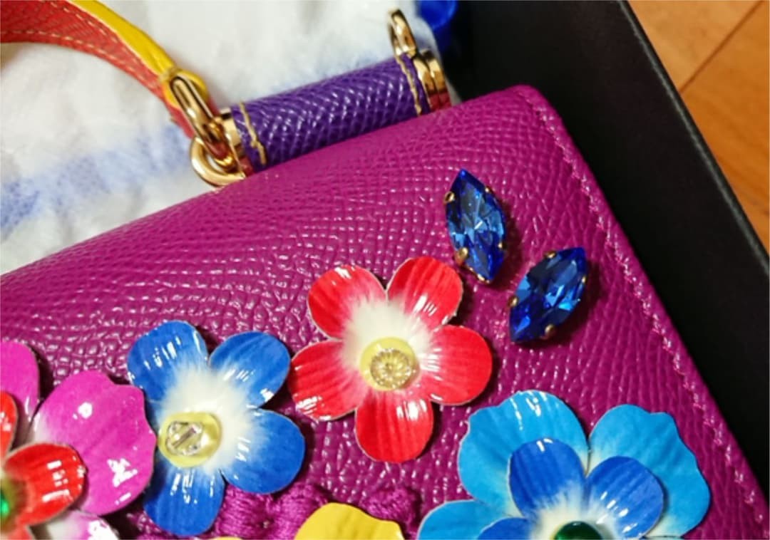 Dolce Gabbana Sicily Calfskin Phone Bag Purple Floral Swarovski Light Gold