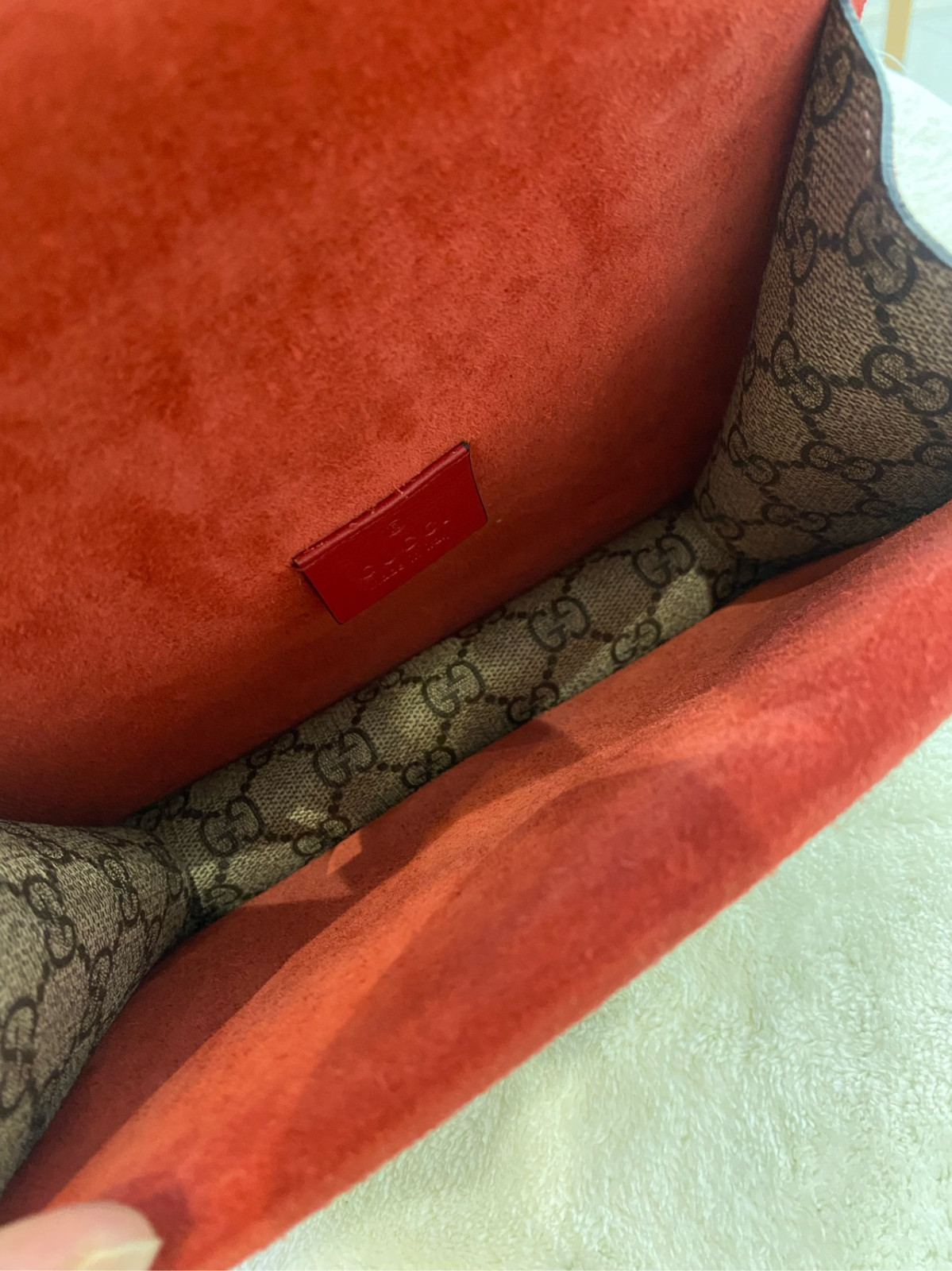 Authentic Gucci Dionysus Small Coated Canvas and Suede Shoulder Bag Beige/Red