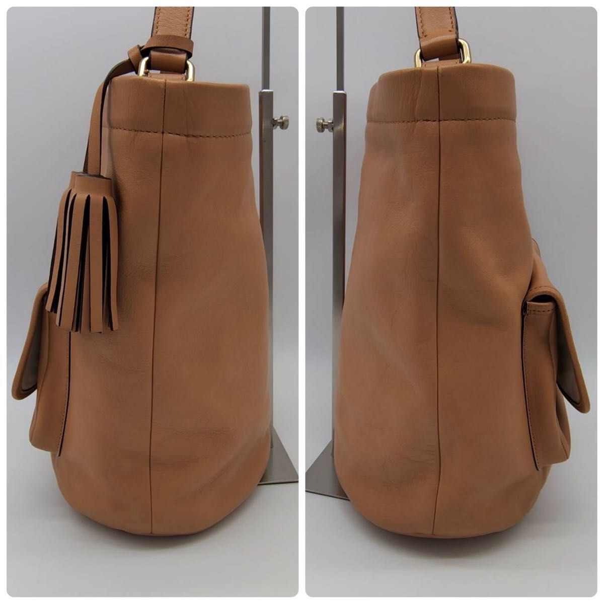 COACH 21193 Brown Leather Turn Lock Tassel Shoulder Bag Women 11in 12in