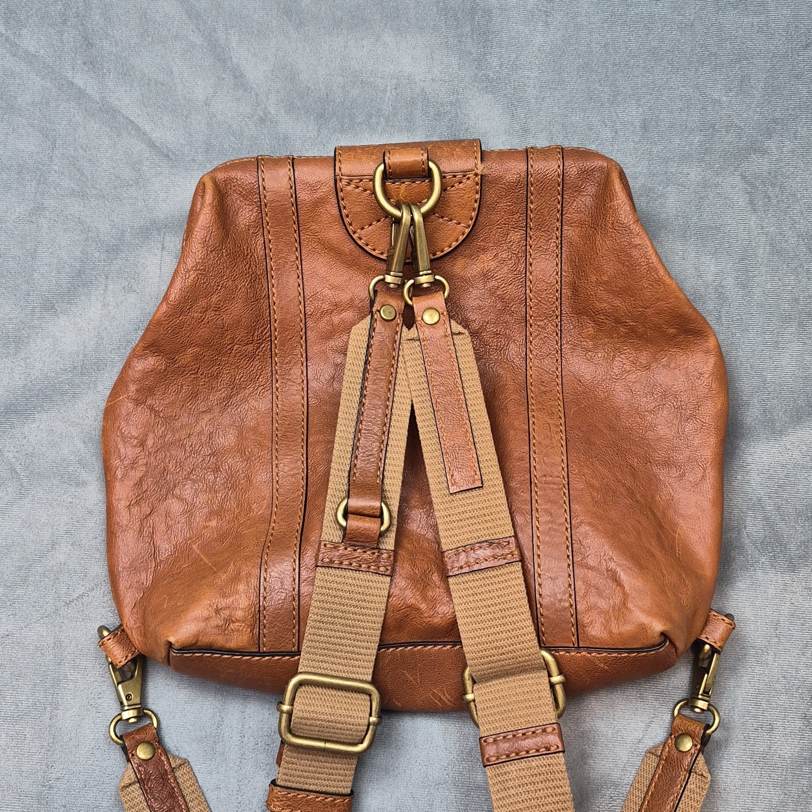 Fossil Emilia Pebbled Leather Cognac Boho Festival Minimalist Backpack ZB4927