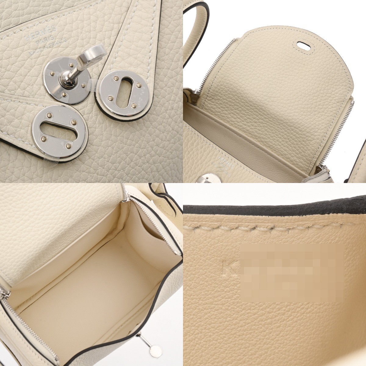 Hermes Lindy Shoulder Bag Clemence Leather Silver #WB282