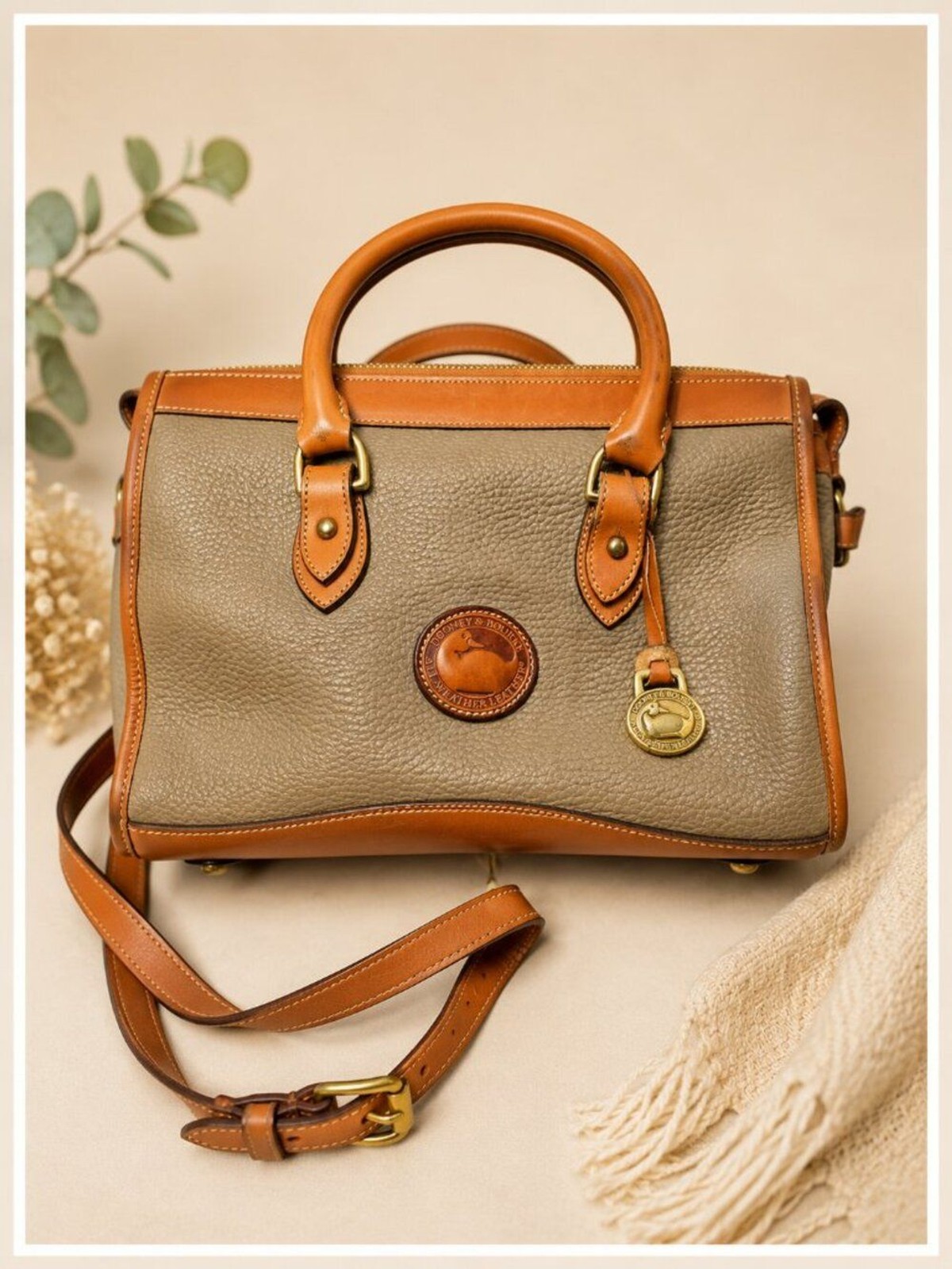 Vintage Dooney & Bourke All-Weather Leather Satchel | Taupe & British Tan | USA