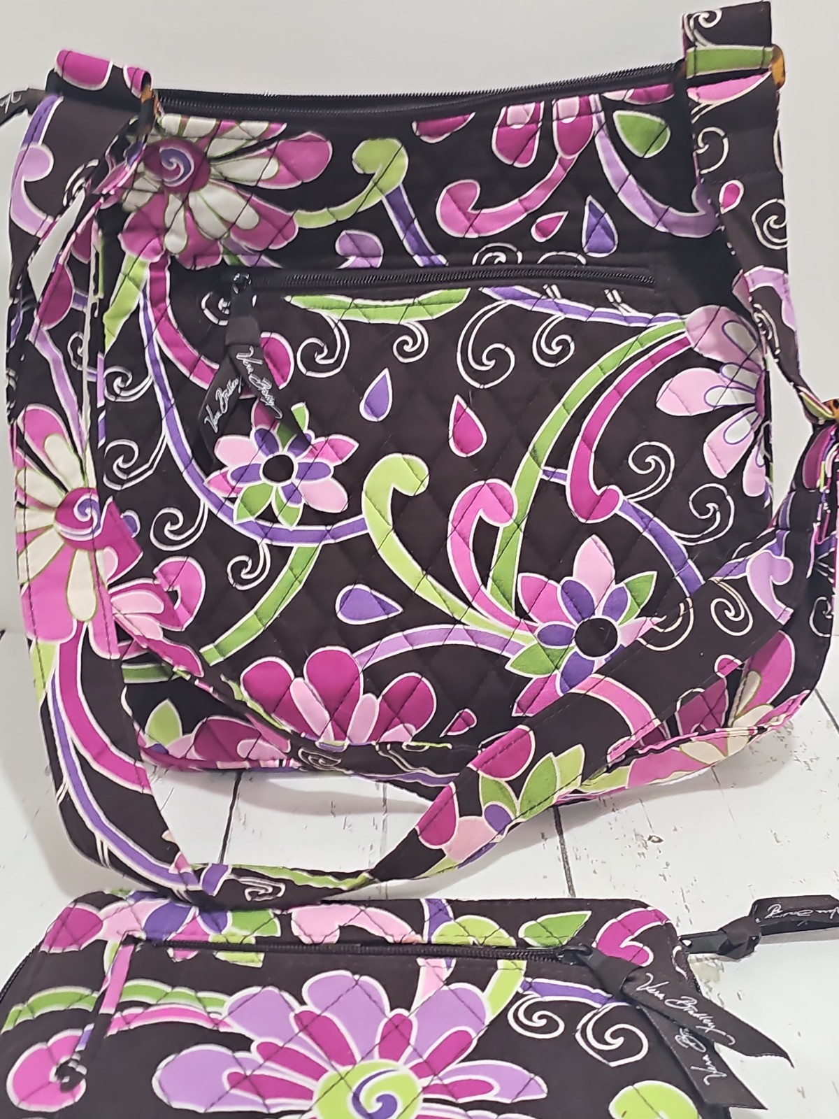 Vera Bradley Small Travel Purple Punch Brown Mini Hipster Crossbody With Wallet