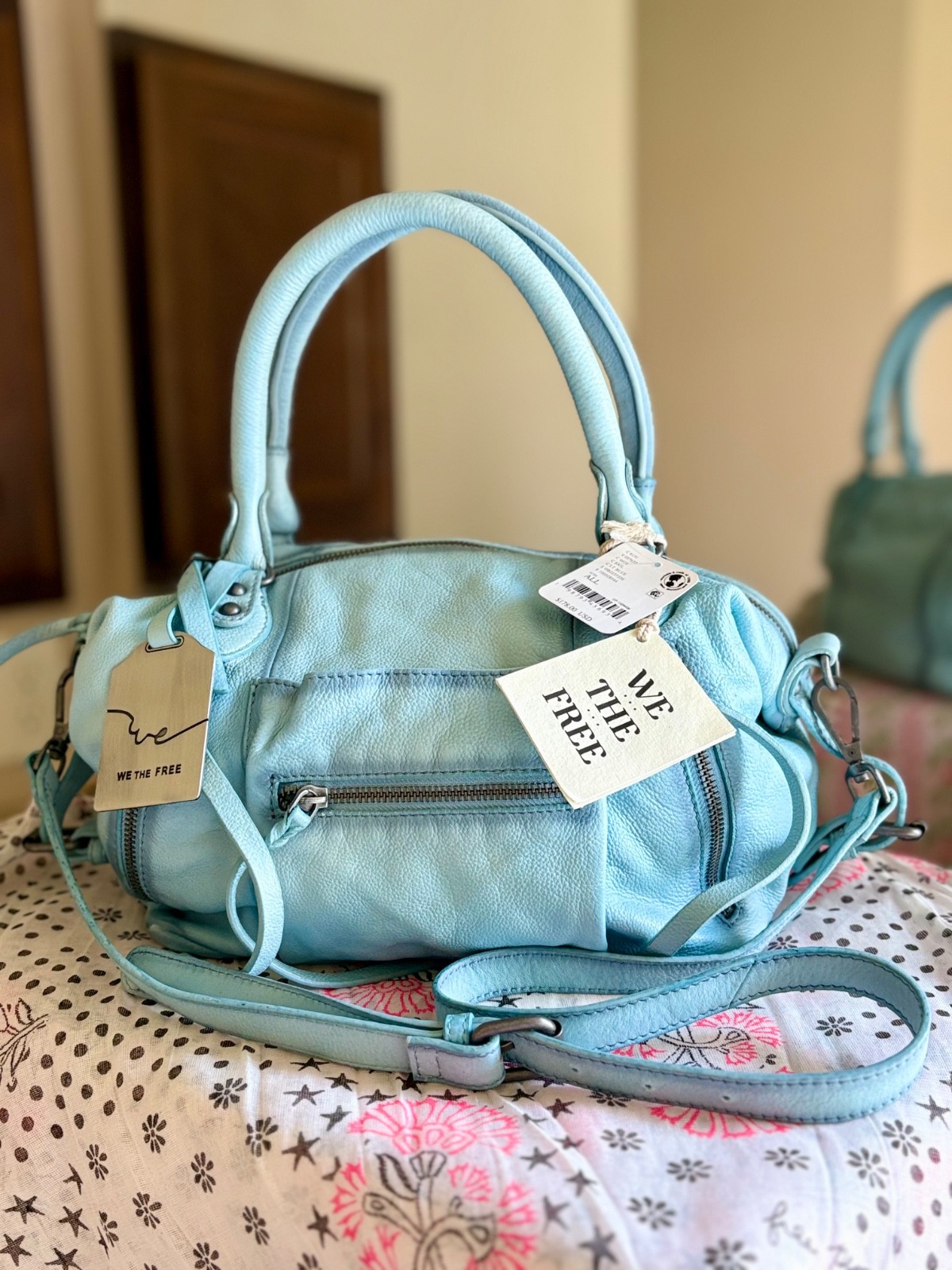 We The Free People FP Baby Emerson Tote Bag Handbag Sail Blue Washed LT Blue NWT