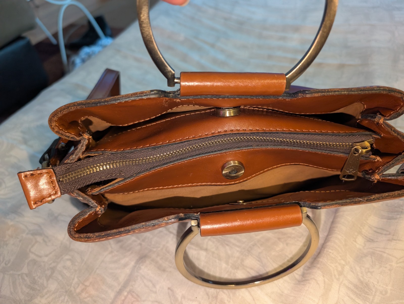 Patricia Nash Brown Empoli Leather Purse Satchel Heritage Collection Crossbody