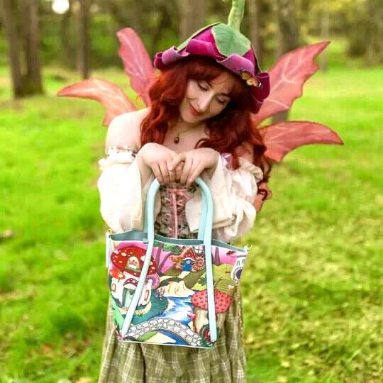 Vendula Fairy Village Large Bag Tote Ren Faire Toadstool Mystic Fantasy Mushroom