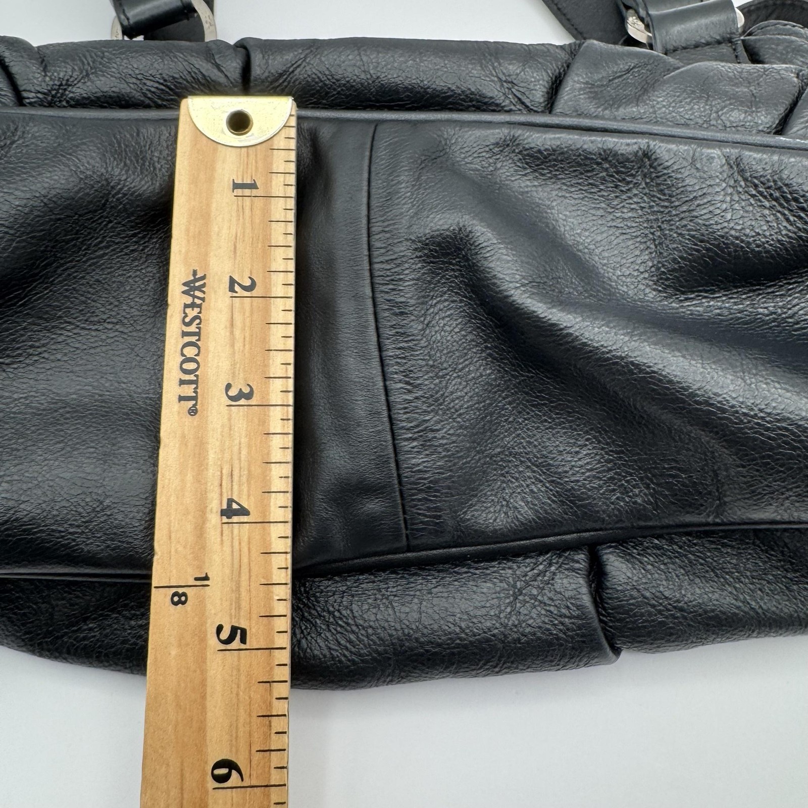 VTG Longchamp Idole Black Grained Leather Satchel Bag Studded Buckle Flap France