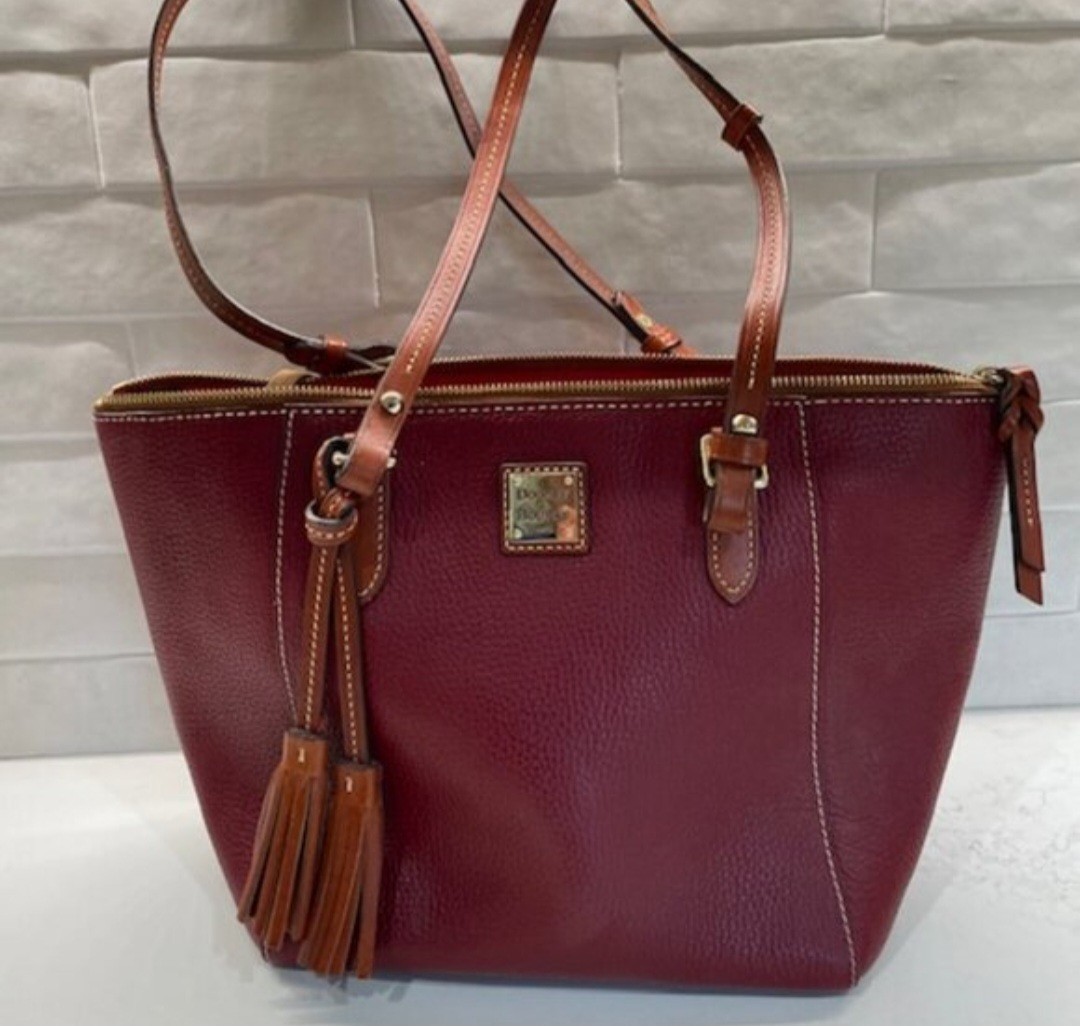 Dooney & Bourke Bordeaux Pebbled Maxine Tote Zip Closure Tassels EUC