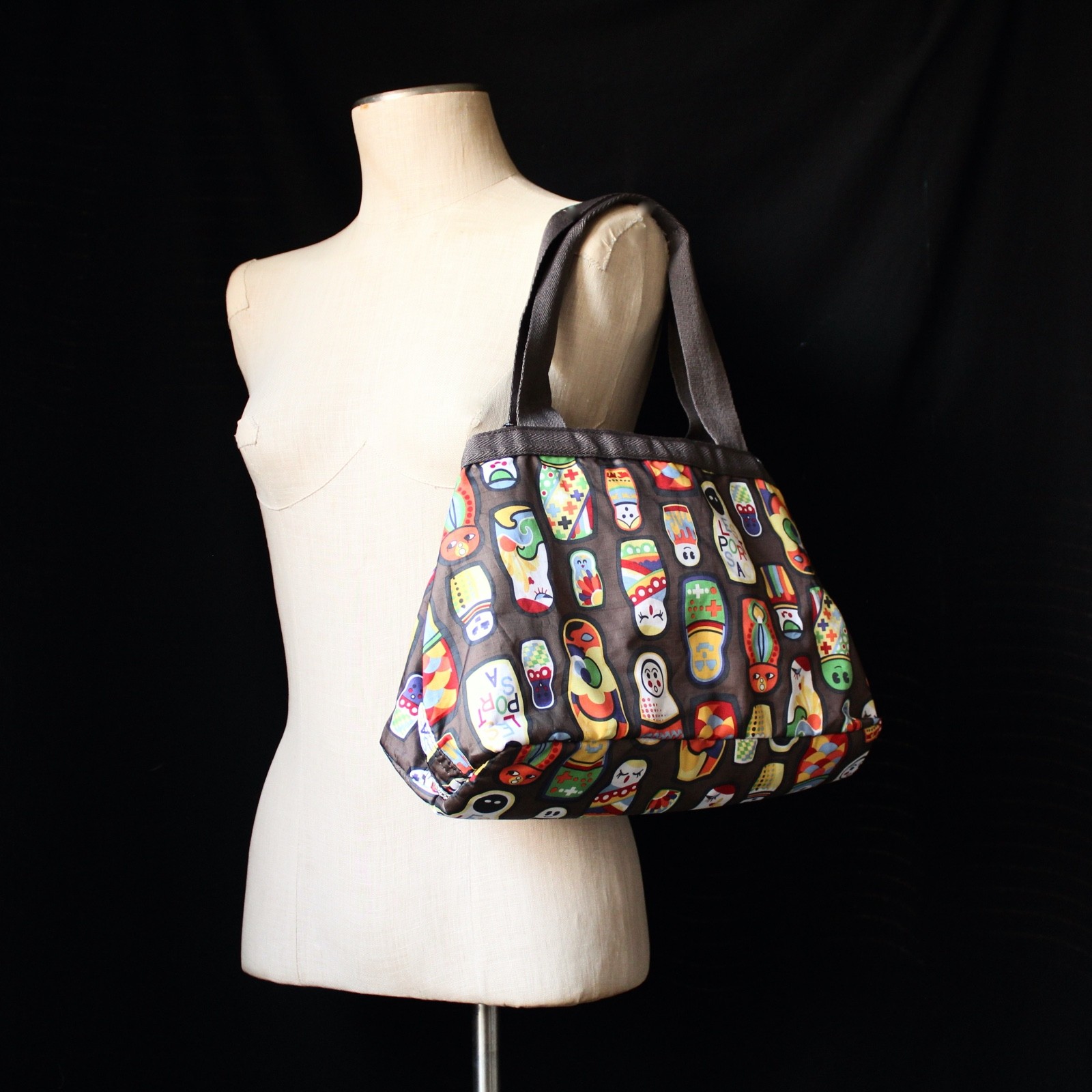 LeSportSac Molly Tote Russian Nesting Doll Matryoshka Dolls Bag Brown