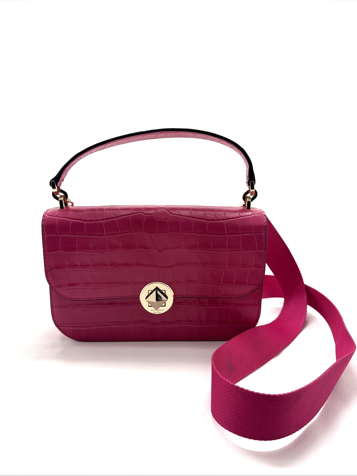 KATE SPADE AUDREY FLAP CROSSBODY Festive Pink Croc Embossed Leather K9375 V095