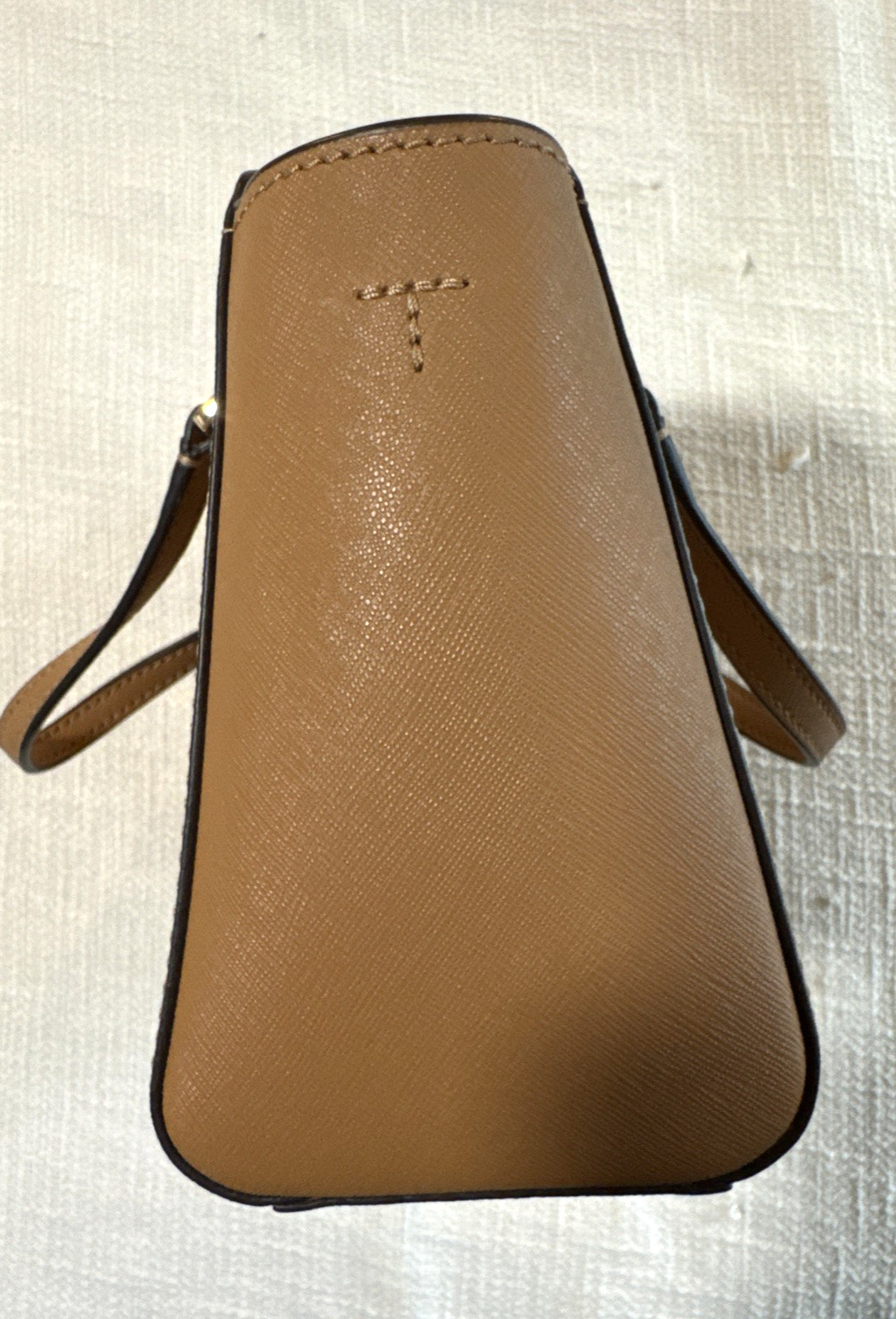 Tory Burch Emerson Small Top Zip Crossbody Saffiano Leather Camel Gold EUC