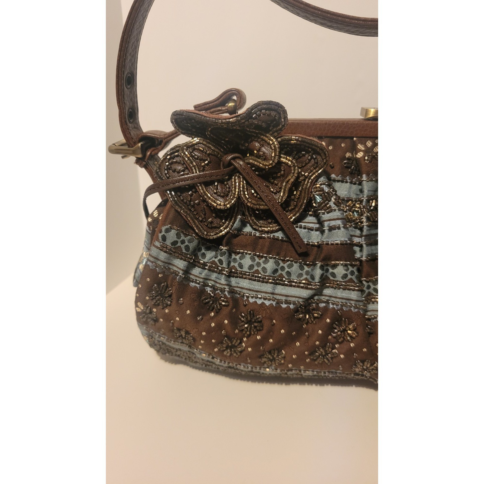 Vintage 90s Isabella Fiore Blue/ Brown Beaded Hobo Bag New Other