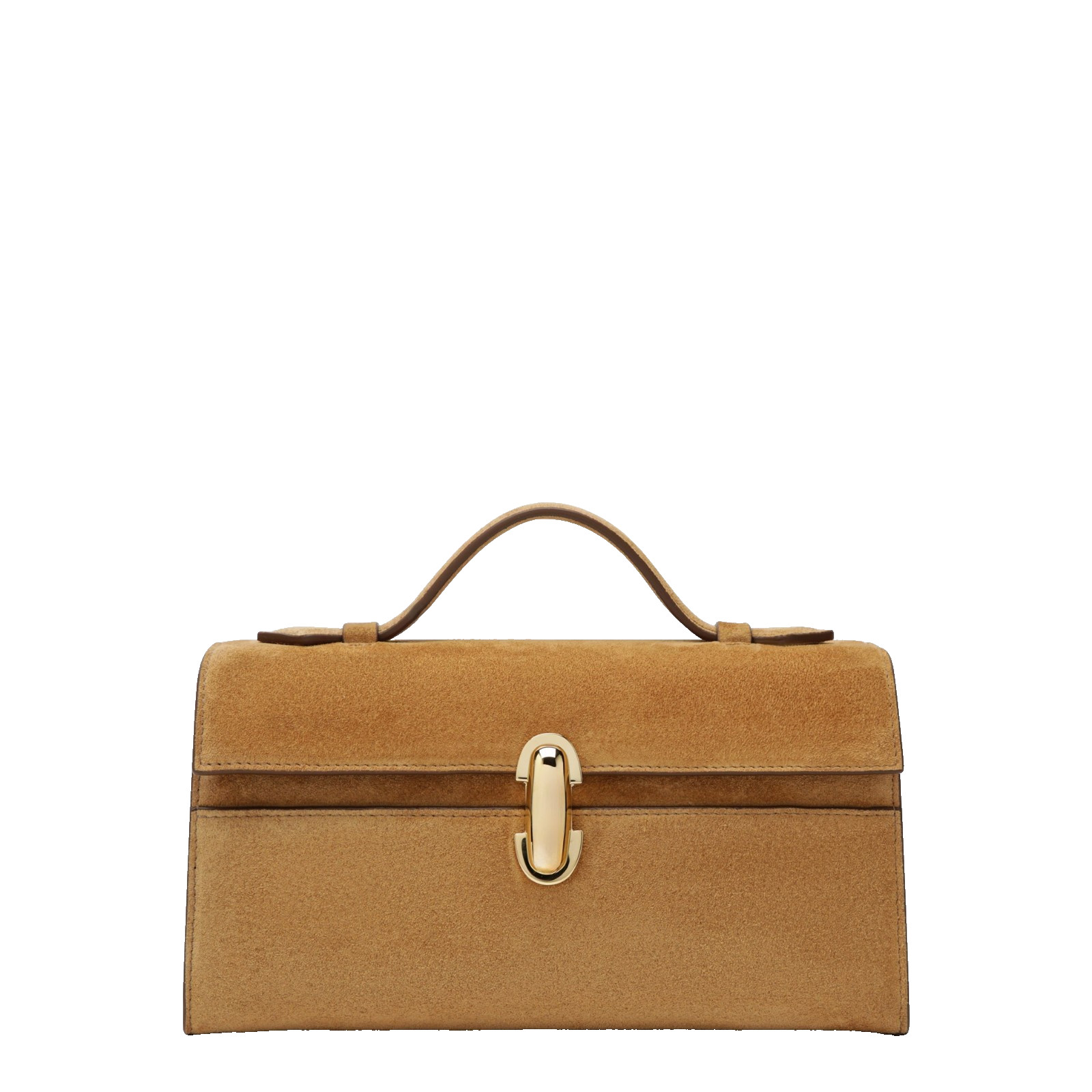 SAVETTE Light Brown Symmetry Pochette Suede Leather Top Handle Bag New & Authent
