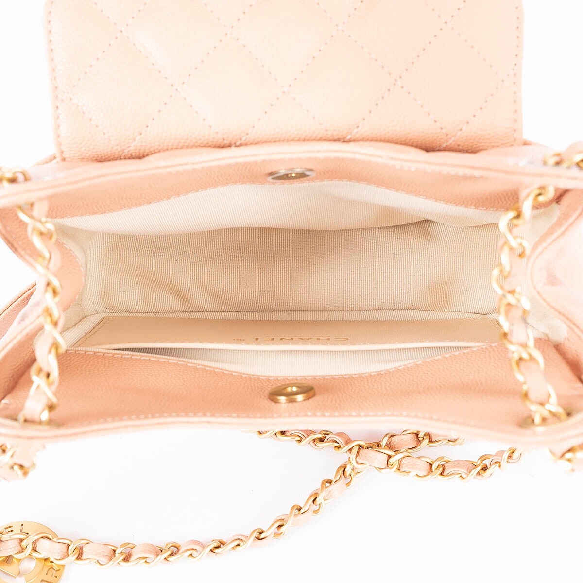 68639 auth CHANEL beige peach leather 2023 23P SMALL WAVY Hobo Bag NM375