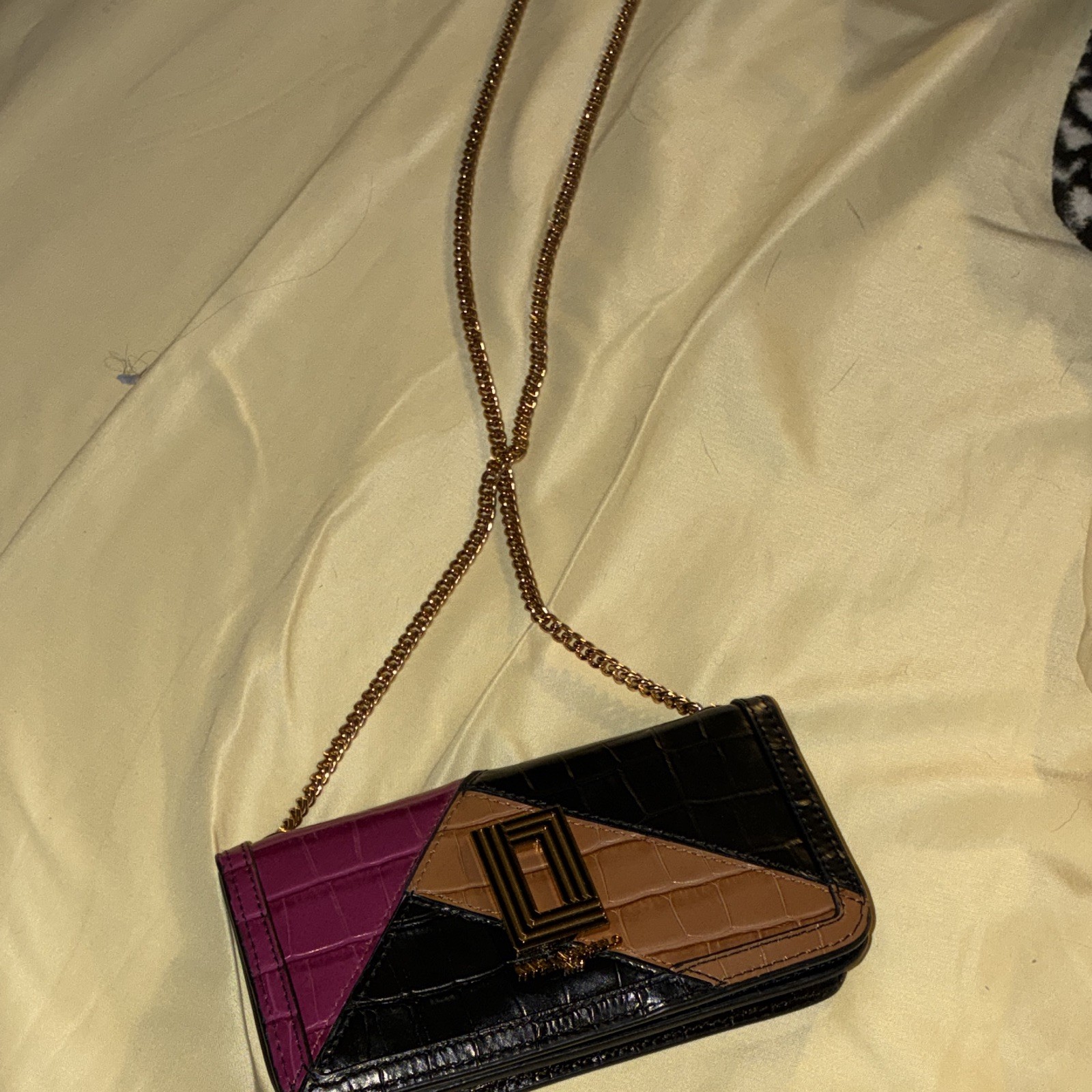 Karl Lagerfeld Paris Croc Wallet Crossbody Clutch Black Tan Purple Gold