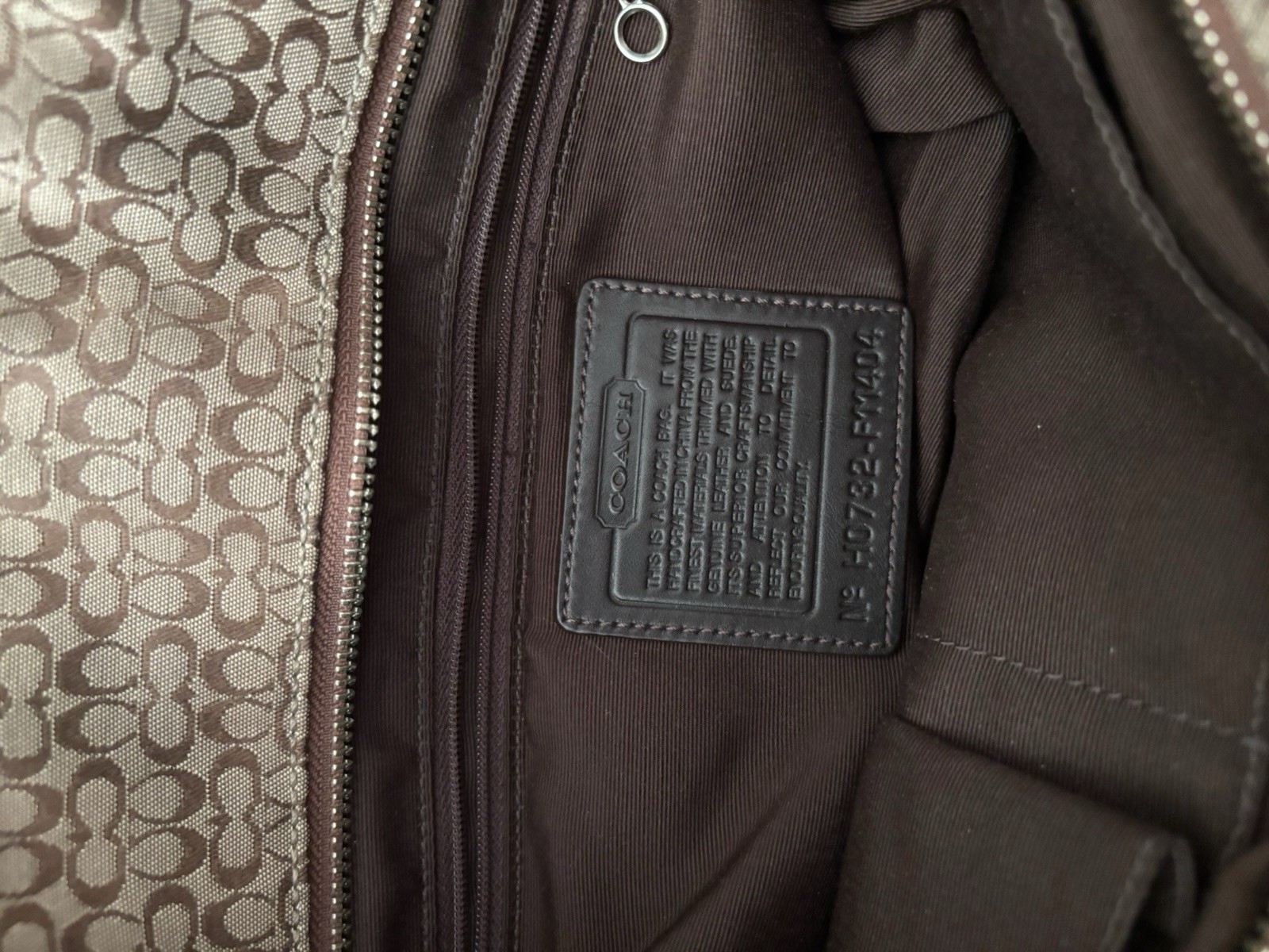 Coach Brown Monogram Tote Bag Silver Hardware Zip Closure Detachable Strap