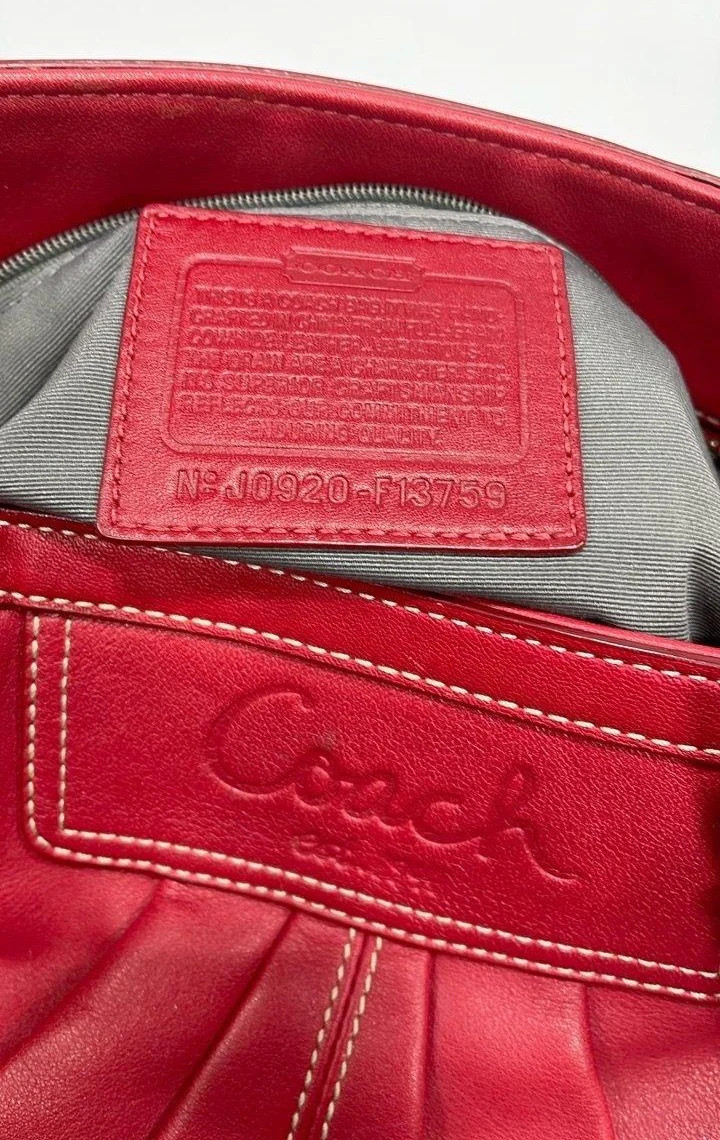 Coach Chili Red Leather Convertible Tote Crossbody Bag, Pebbled Shoulder Satchel