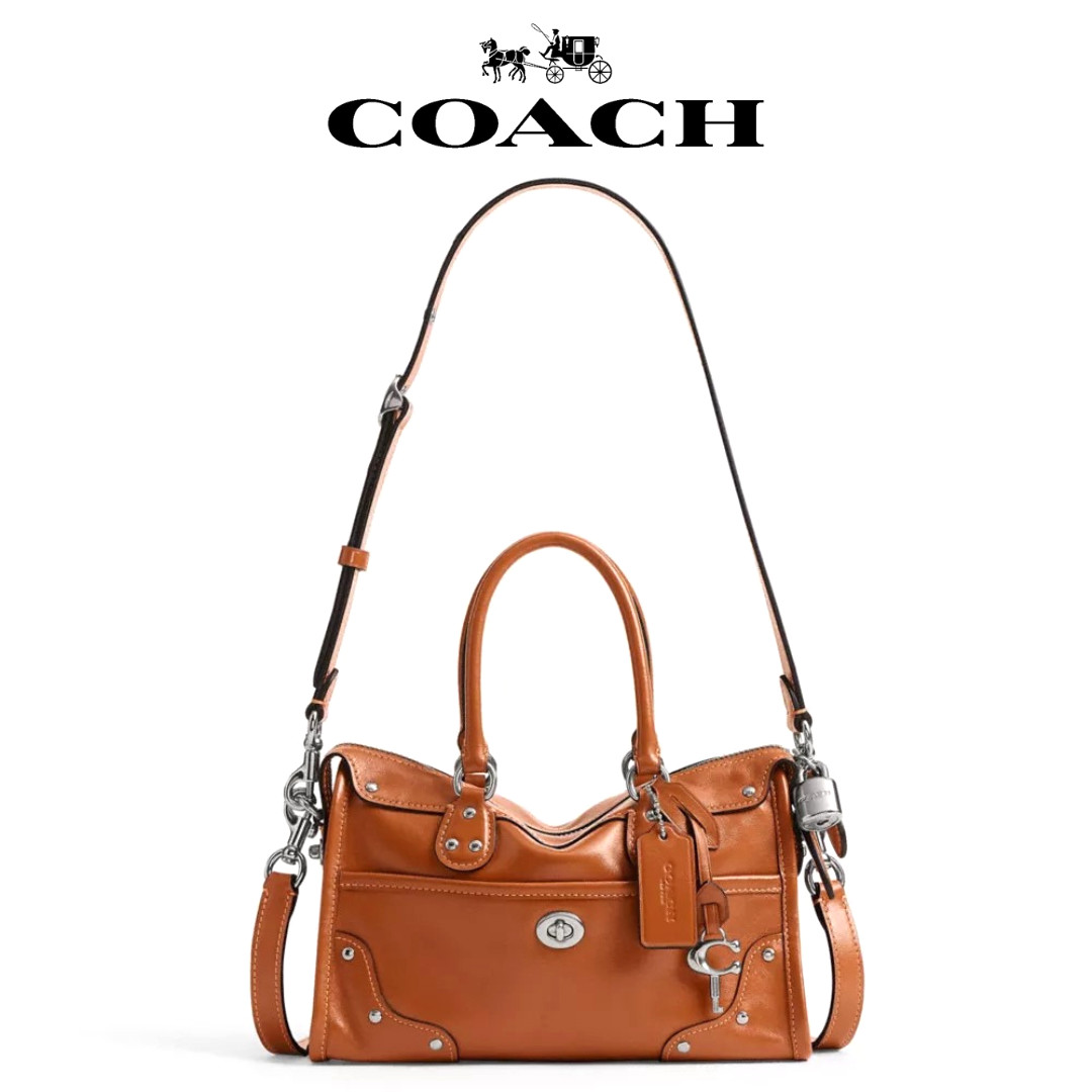 COACH Rider Satchel Bag 24 Light Antique Gold/Amber Brown CFN69 LHYU1 Meke Offer