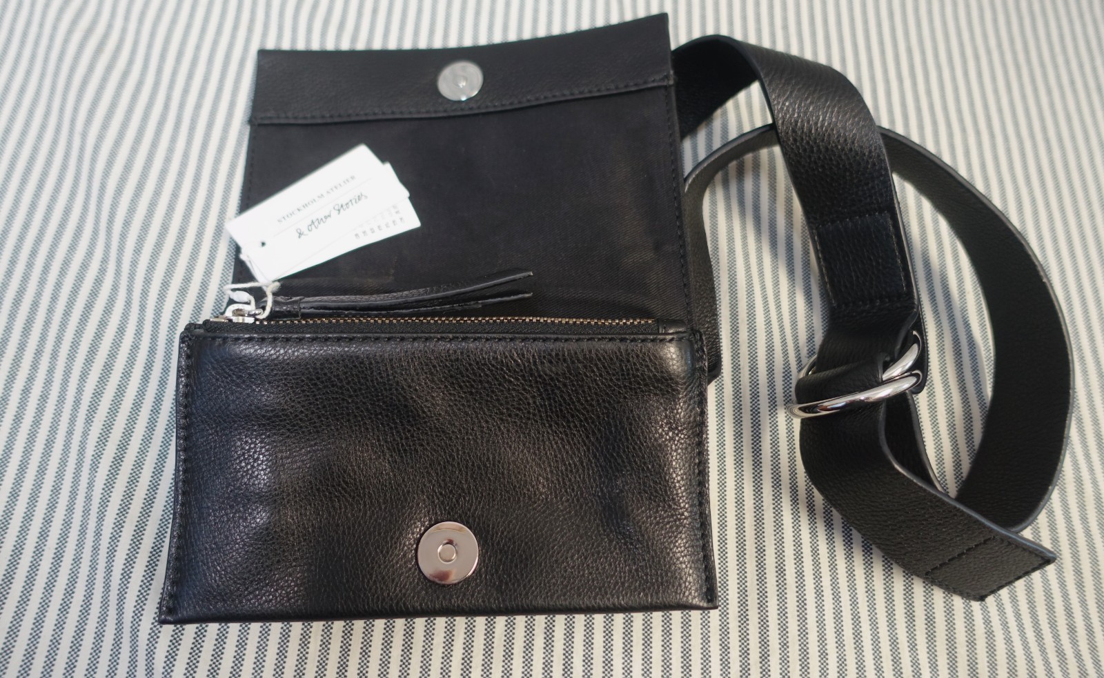 STOCKHOLM ATELIER & OTHER STORIES~NEW~BELTED TRI-FOLD BLACK LEATHER HANDBAG