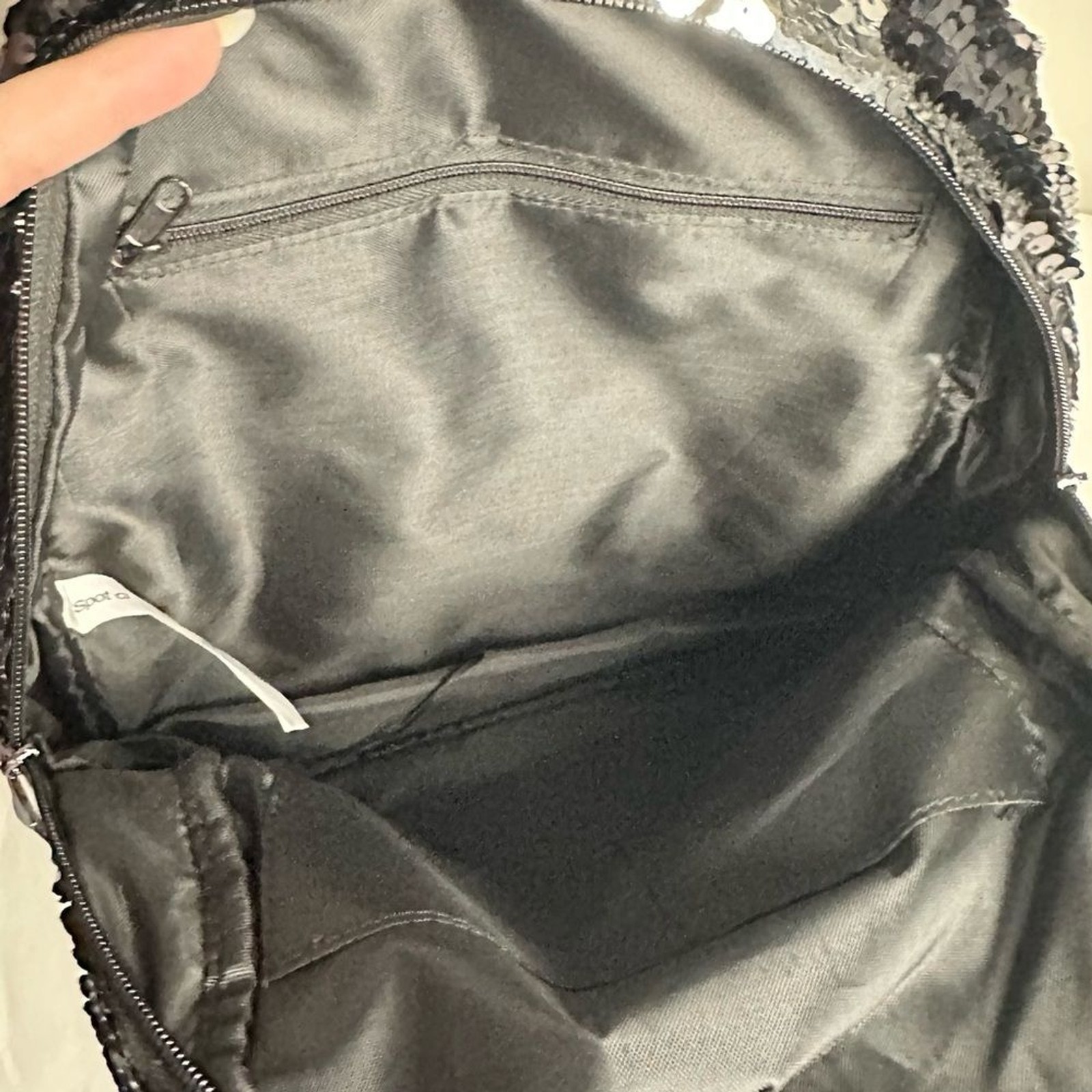 Sequin Mini Backpack – Black & Silver EUC