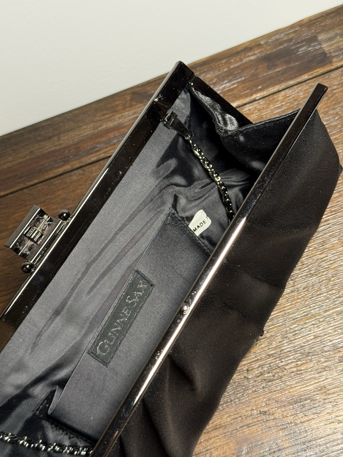 Vintage Gunne Sax by Jessica McClintock pleated satin clutch in black