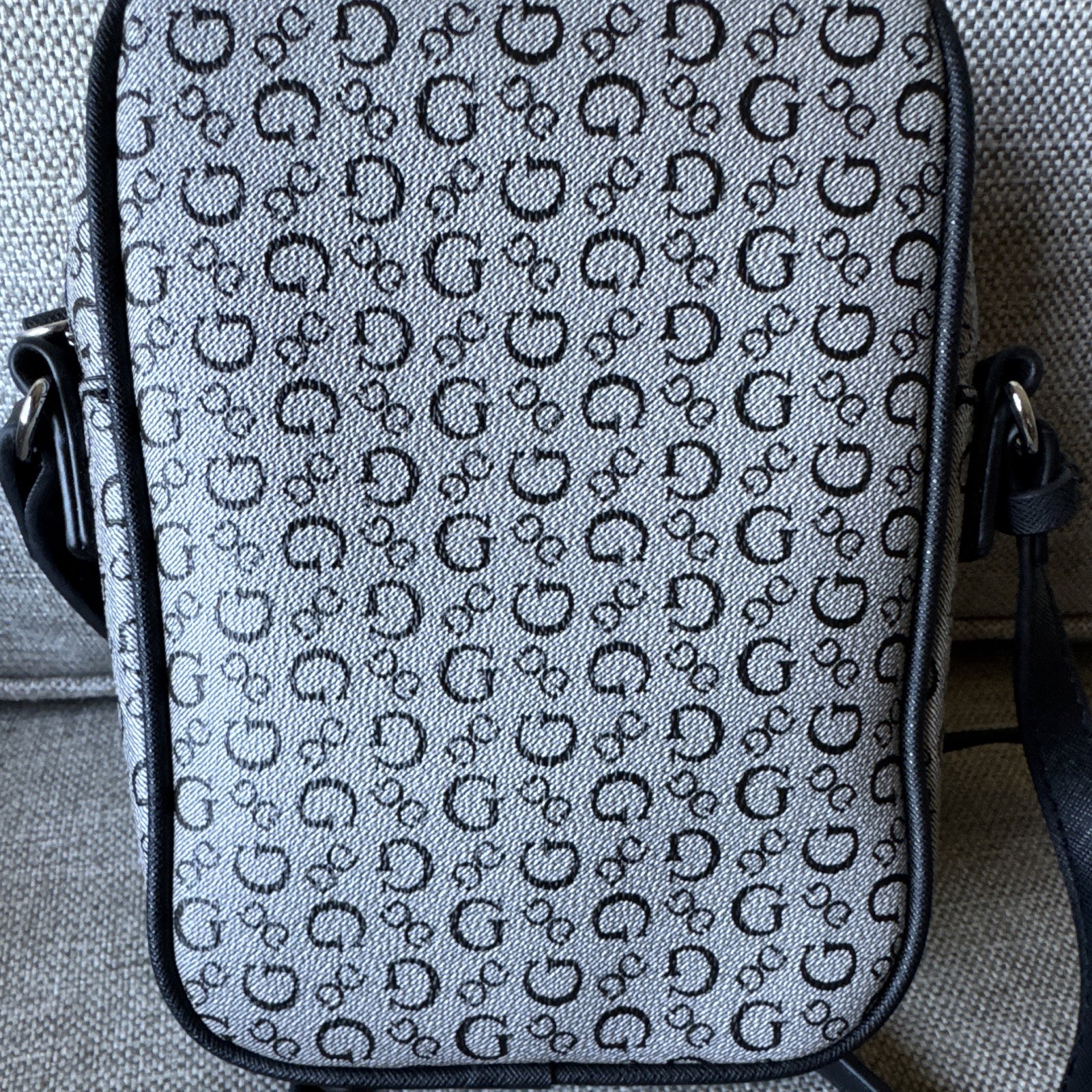 GUESS Gray/Black ElDorado camera Small Crossbody Bag Zip Closure Silver Hardware