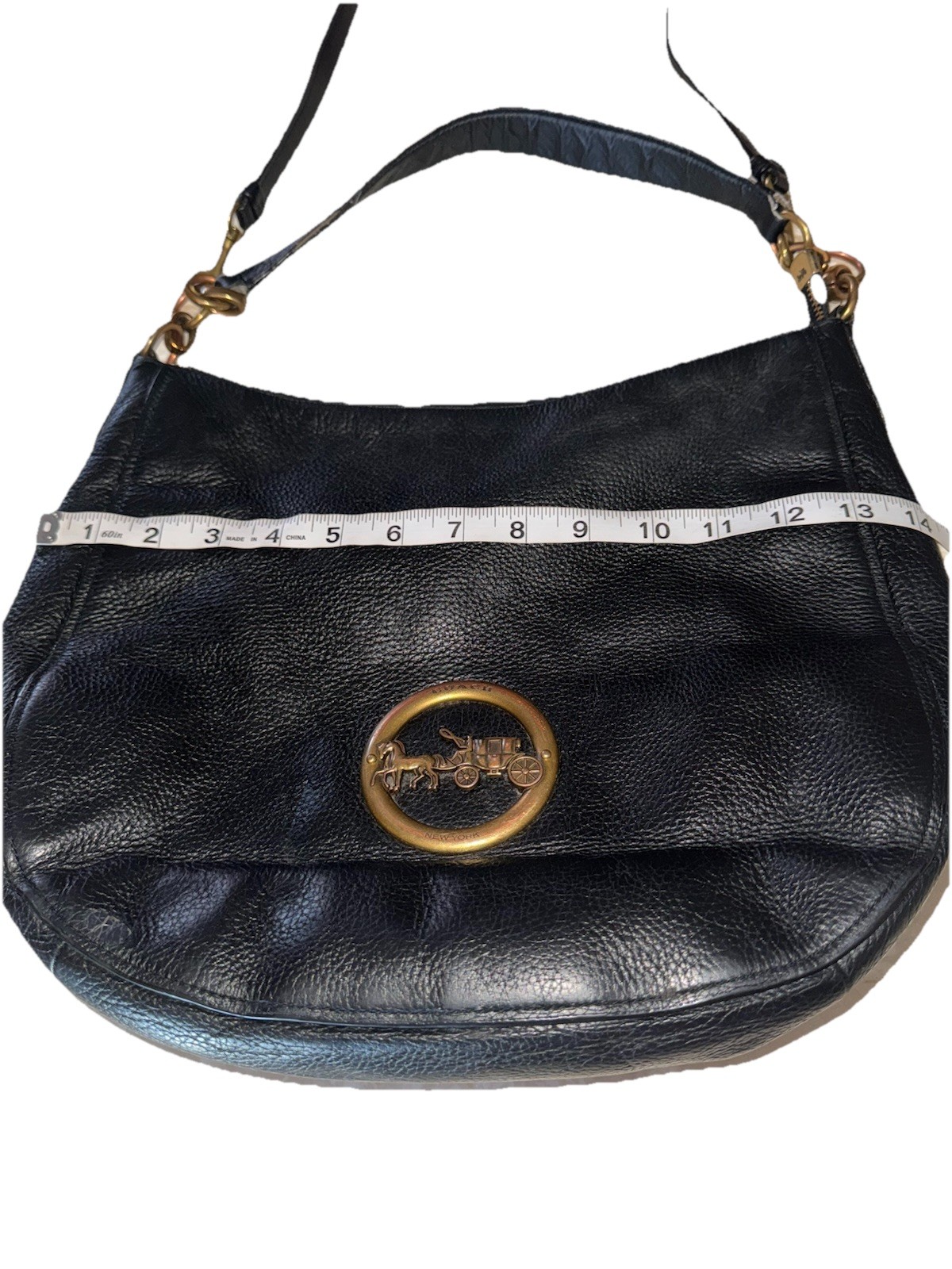 Coach Elle Black Pebble Leather Hobo Bag Large Carriage Shoulder Purse F31400