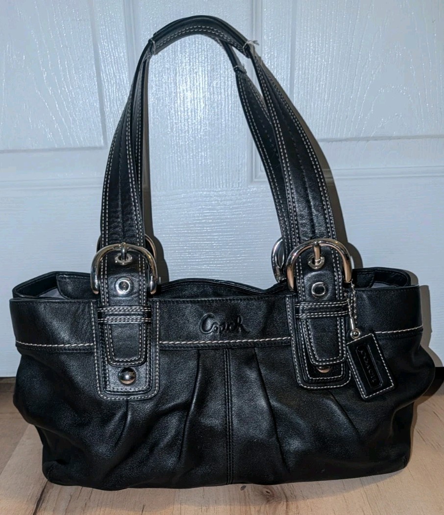 VTG Coach Hampton Soho Purse Pleated Leather Shoulder Tote Bag Black F13732 Y2K