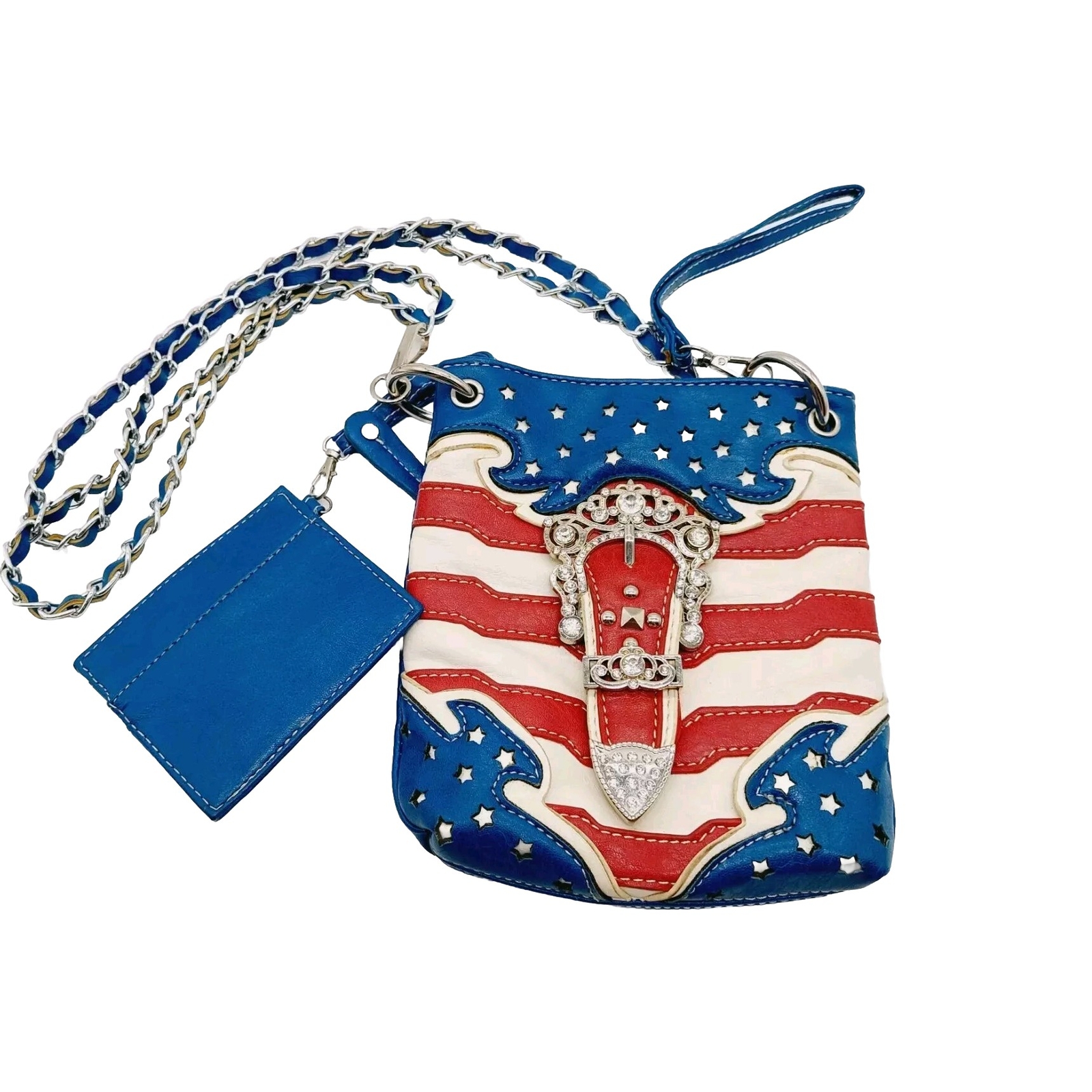 Cowgirl Trendy Crossbody Purse Red White Blue America Stars Stripes Chain